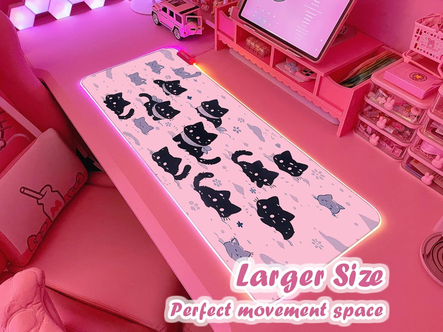 JMIYAV Pink RGB Gaming Mouse Pad 31.5x12 Inch PC XL Large Extended Glowing Led Light Up Desk Pad Non-Slip Rubber Base Computer Cute Mousepad Mat Desk Accessories Gaming Setup 43-114