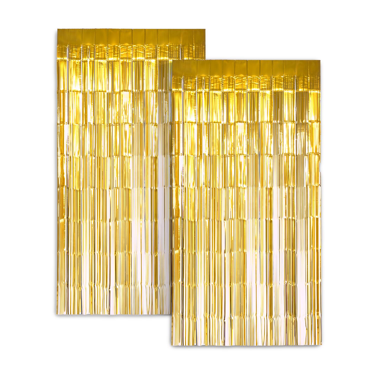 Zink 2 Pack 3.28 Ft x 6.56 Ft Gold Foil Curtain Backdrop - Tinsel Streamers for Photo Booth, Birthday Party, Wedding, Graduation, Holiday Decorations