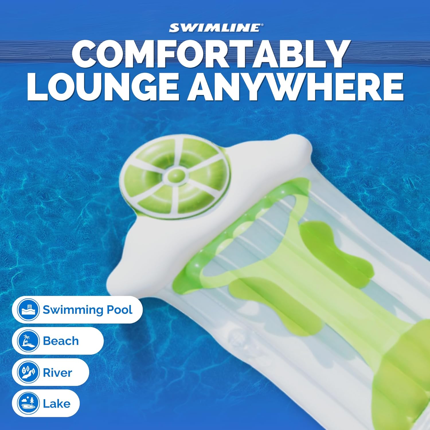 SWIMLINE Inflatable Swimming Pool Float Lounger Raft Mattress, Fun Mat, Margarita, Green