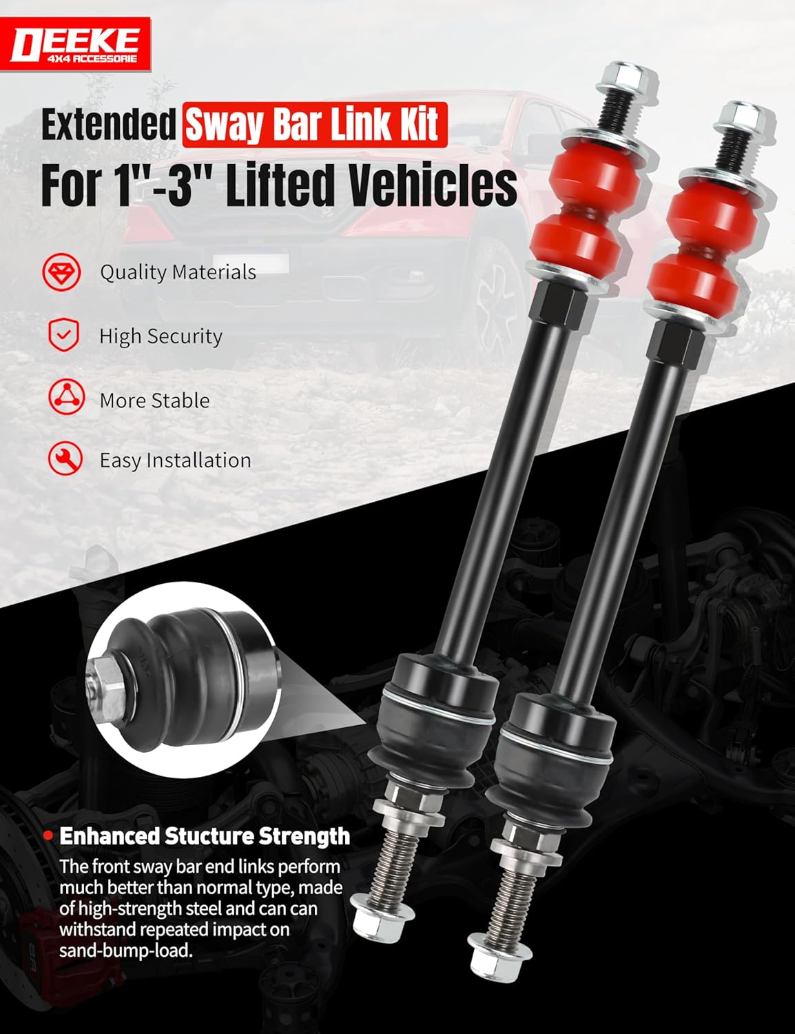 Front Sway Bar Extended End Link Kit 1-3" Lift for 1999-2018 Ram 1500, Silverado 1500/2500HD, Avalanche 1500 4WD, Heavy Duty Suspension Stabilizer Links (12" to 14.85")
