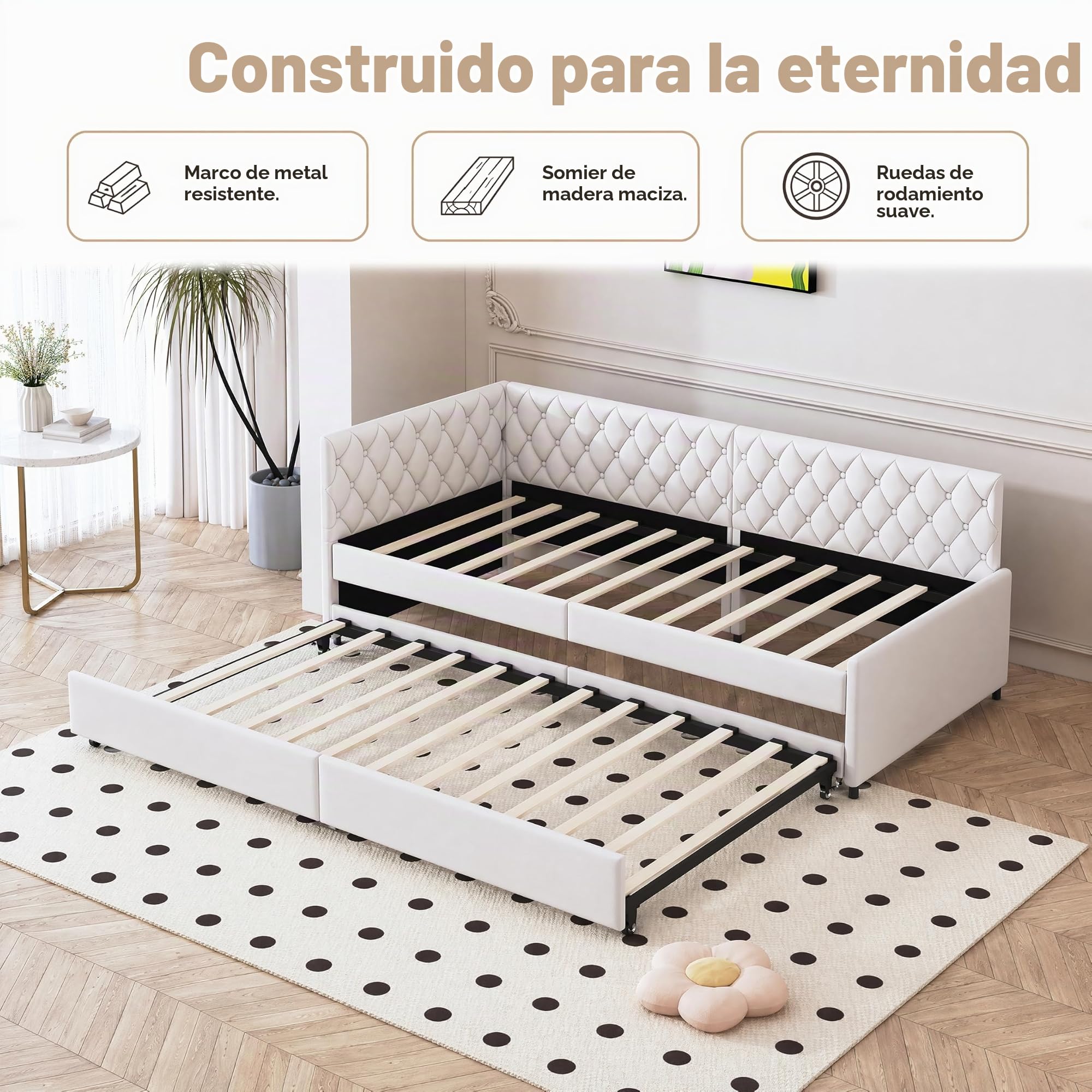 Sofá cama de 90 x 200 cm, sofá cama multifuncional con cama nido, sofá cama doble con somier, terciopelo, sin colchón (beige B, 90 x 200 cm)
