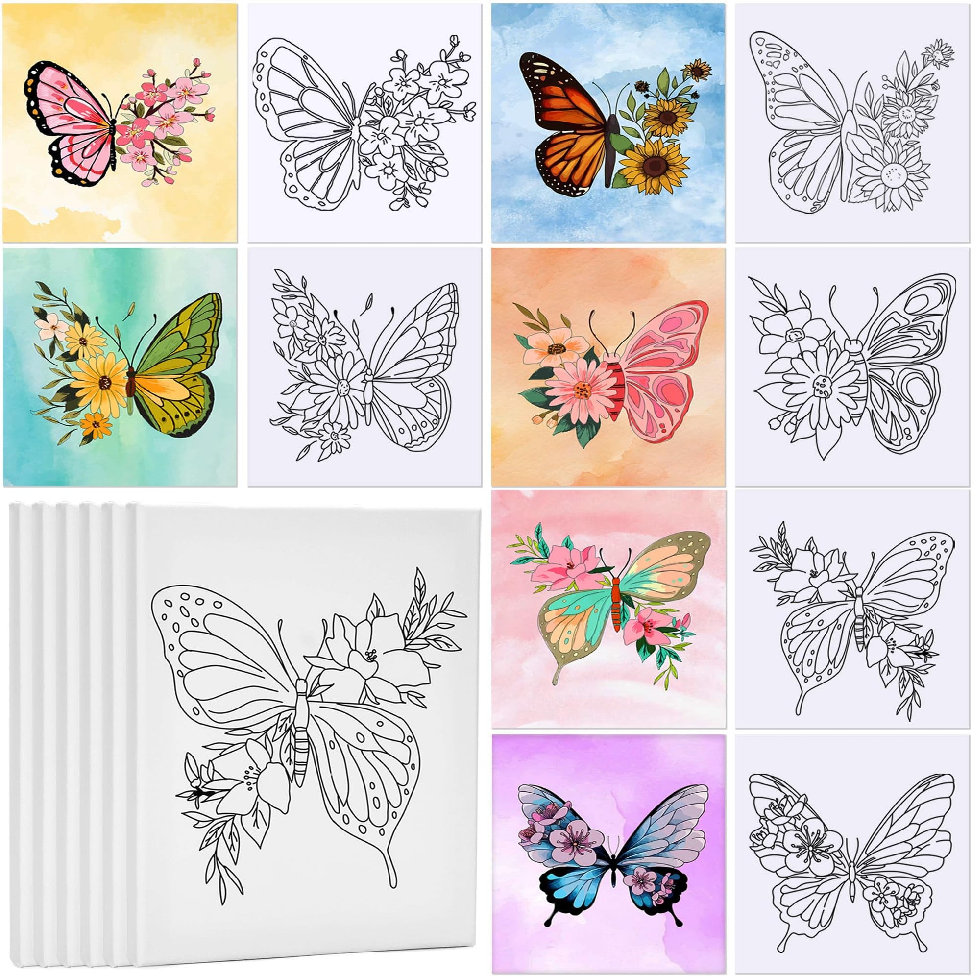 Amazon.com: 6 Pack 8x10 Inches Pre Drawn Canvas to Paint, Butterfly