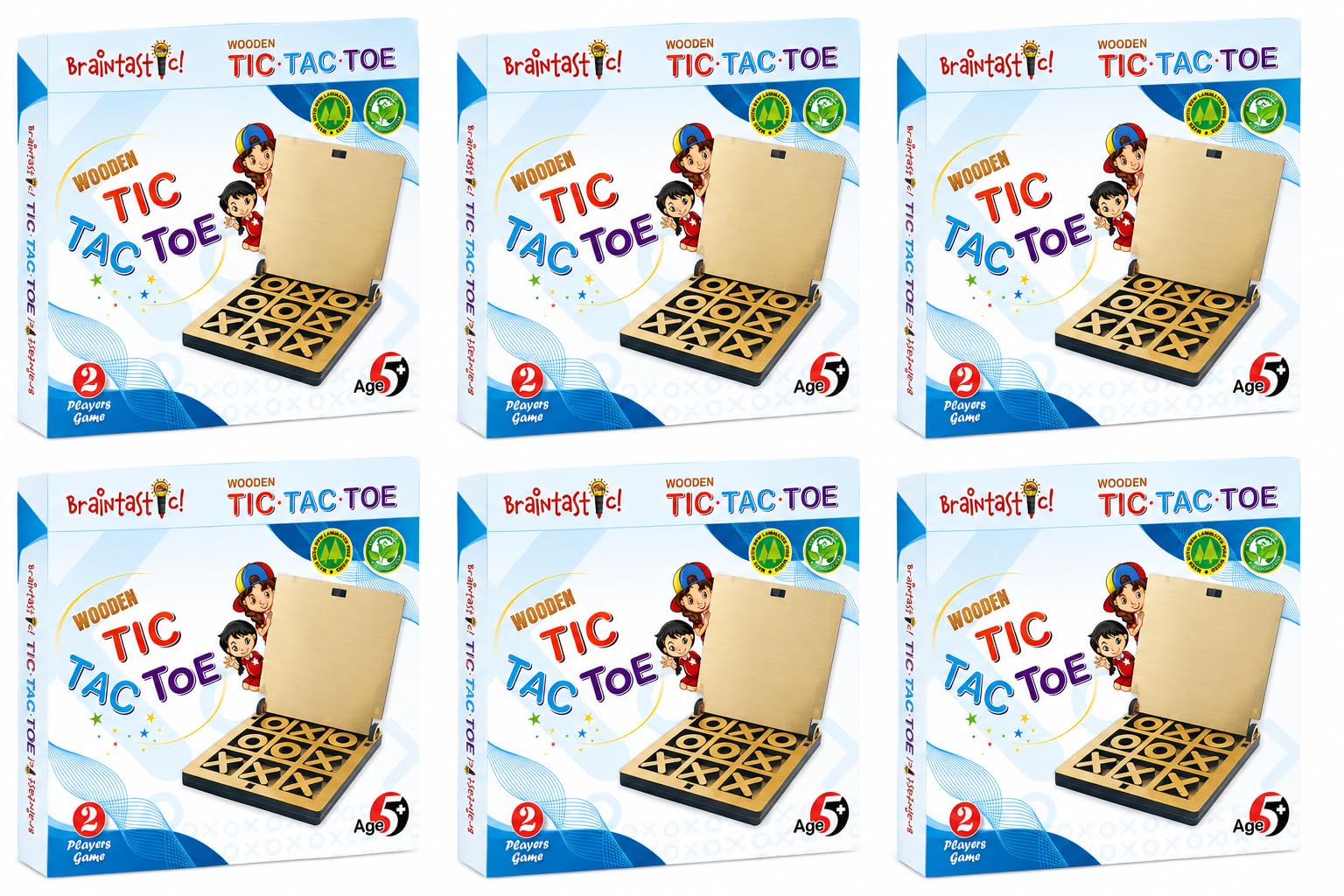 Braintastic Wooden Tic Tac Toe Portable Game-Pack of 6 for Birthday Return Gifts Party Pack, Travel Board Game, Return Favors for All Age Group Kids & Adults