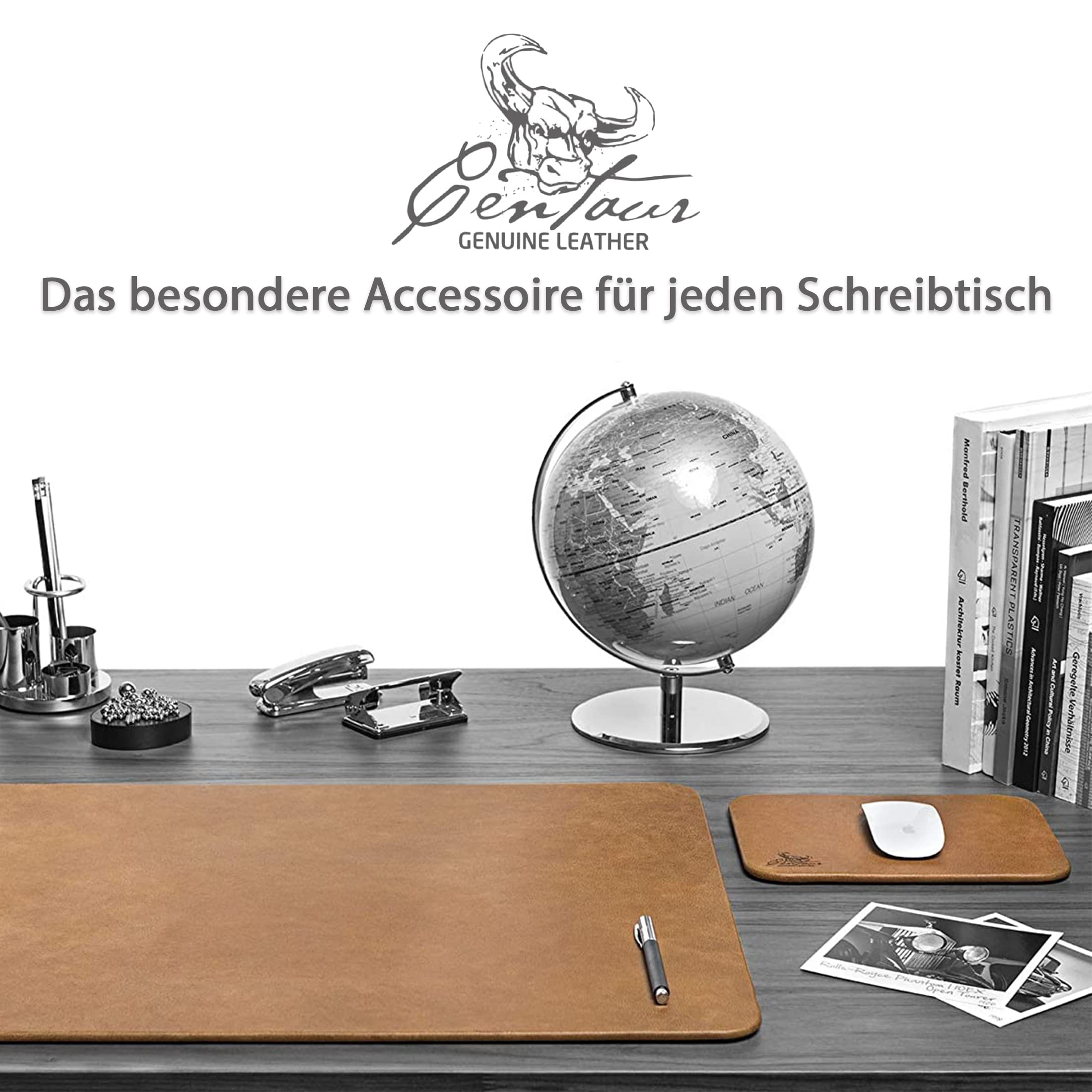 Centaur - Hochwertiges Leder Mousepad 25x18 cm Cognac Vintage - Vintage Mauspad aus echtem Leder - Unterlage für Computermaus - Leather Pad - Handarbeit Made in Germany