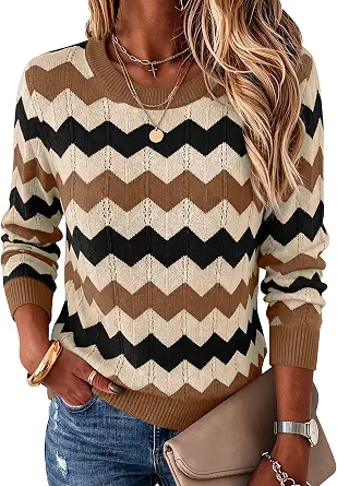 Womens Sweaters Crew Neck Long Sleeve Casual Fall Outfits Fashion Clothing