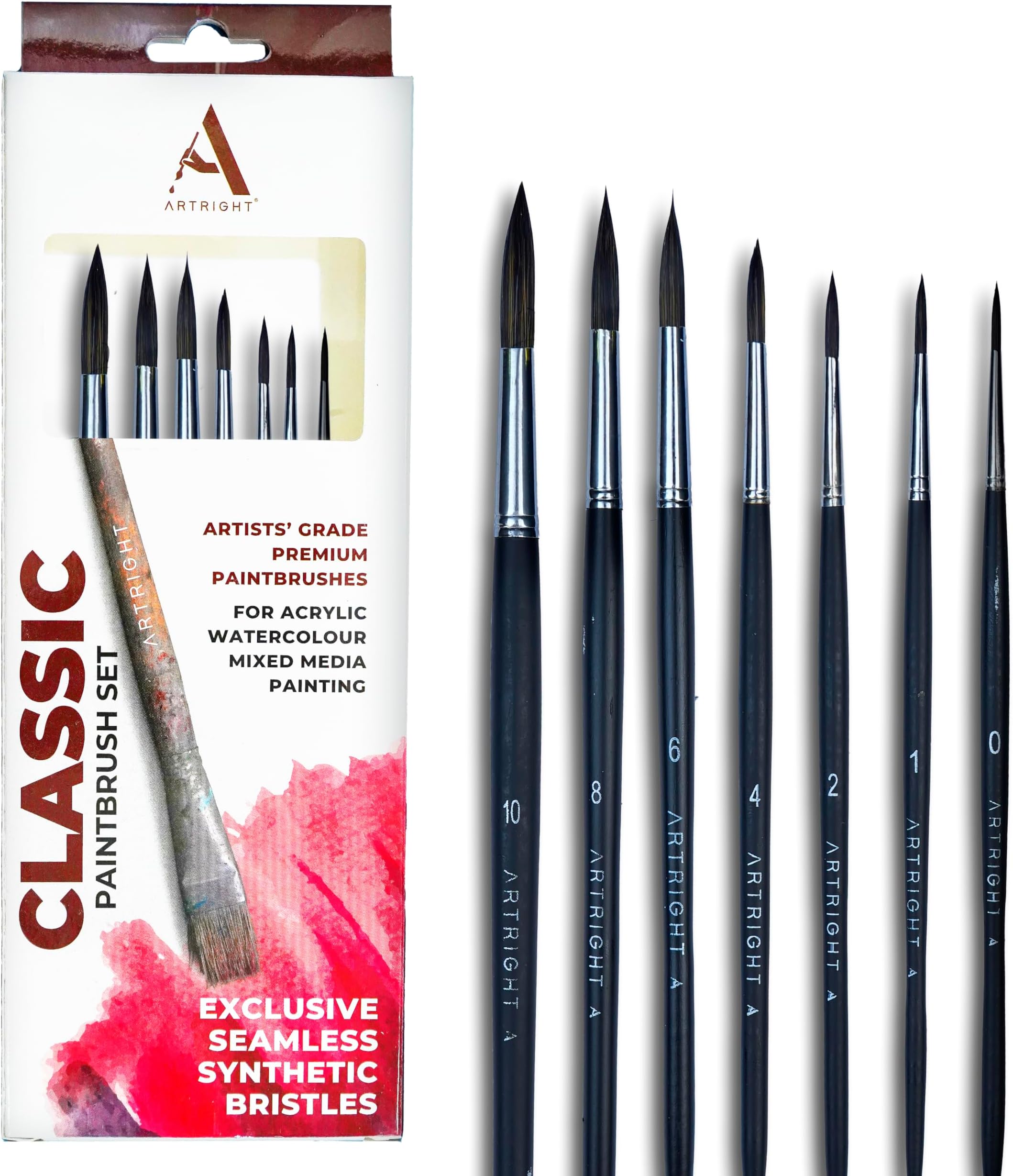 Artist Round Paintbrush Set of 7pcs, Professional Handmade Brushes for Watercolor Painting, Useful for Beginner & Professional, Seamless Synthetic Bristle (Sizes: 0 to 10)