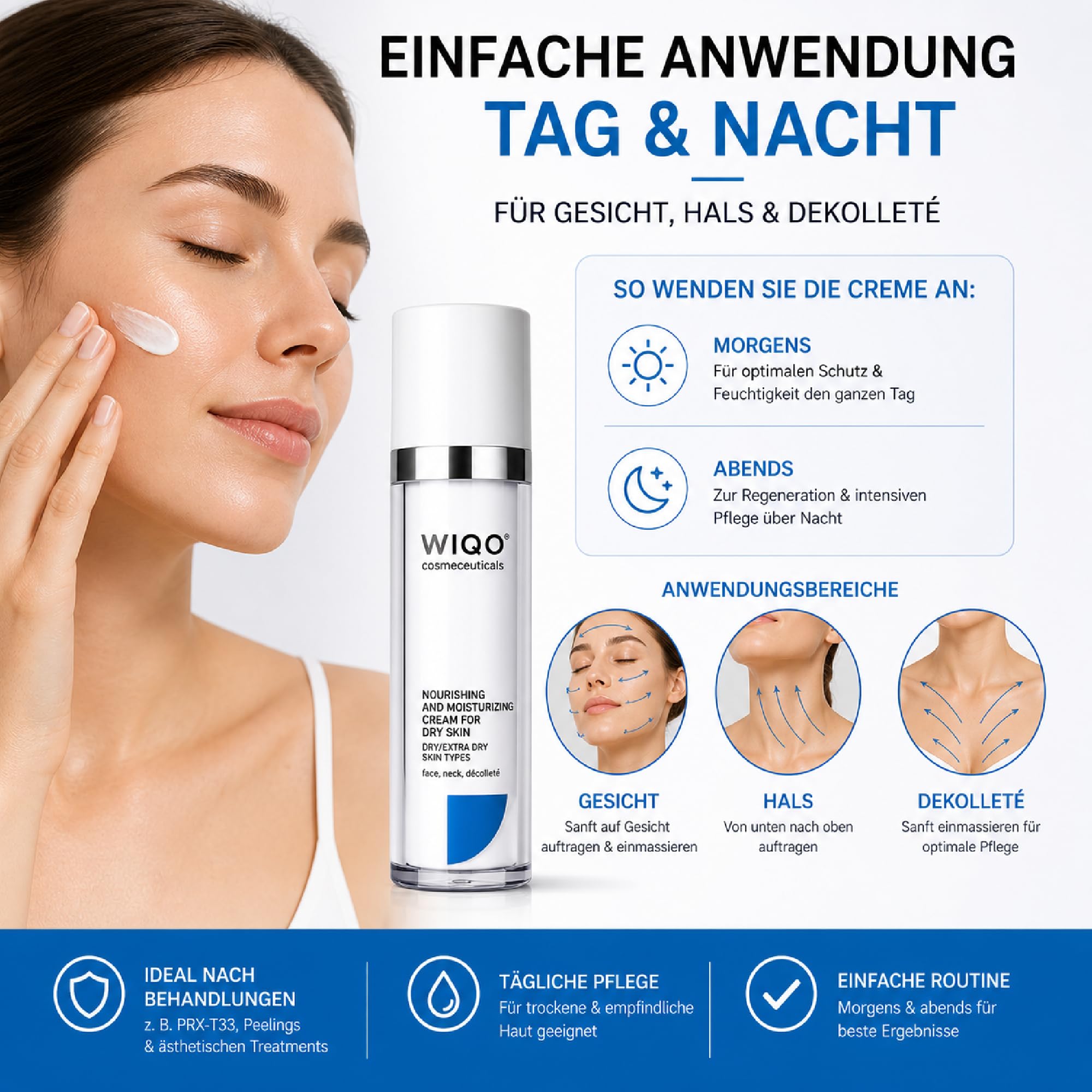WiQo Moisturizing Face Cream 50ml – Feuchtigkeitscreme für trockene Haut – PRX-T33 Nachpflege, Repair, Hydration, Gesicht Hals Dekolleté