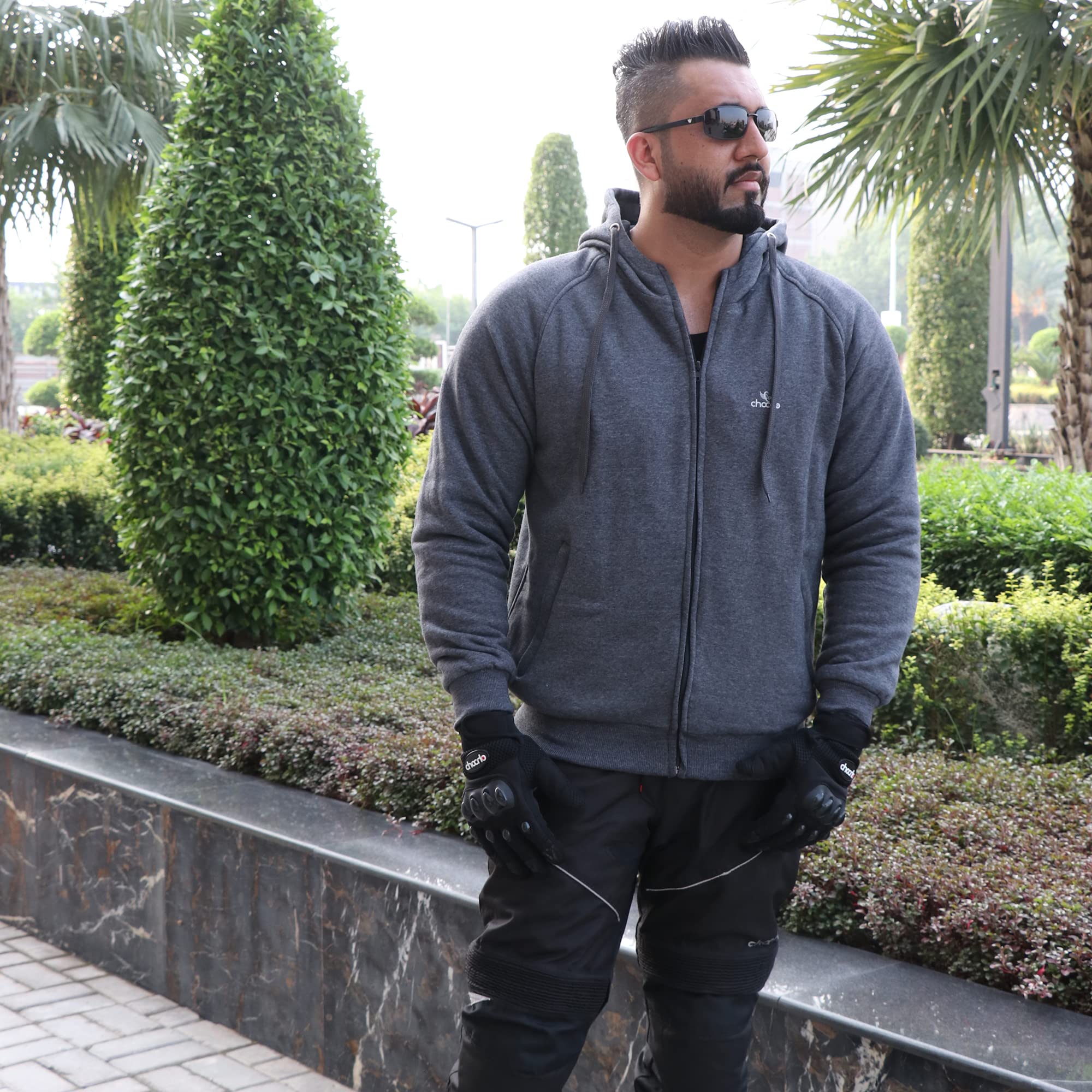 ChoCho Track Motorcycle Hoodie CE Armored Motorbike Fleece Hoodie Protective Zip up Jacket Lined Black Gray — view 5