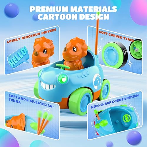 Miniatura 2 de BEZGAR Auto a control remoto para niños pequeños, paquete de 2 juguetes de dinosaurio con controladores de dinosaurios reemplazables, idea de regalo