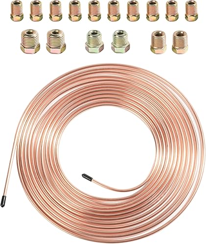 ESEWALAS Kit de tubería de freno flexible, línea de freno de níquel de cobre de 25 pies de 316 pulgadas con 16 accesorios, bobina de tubo de línea
