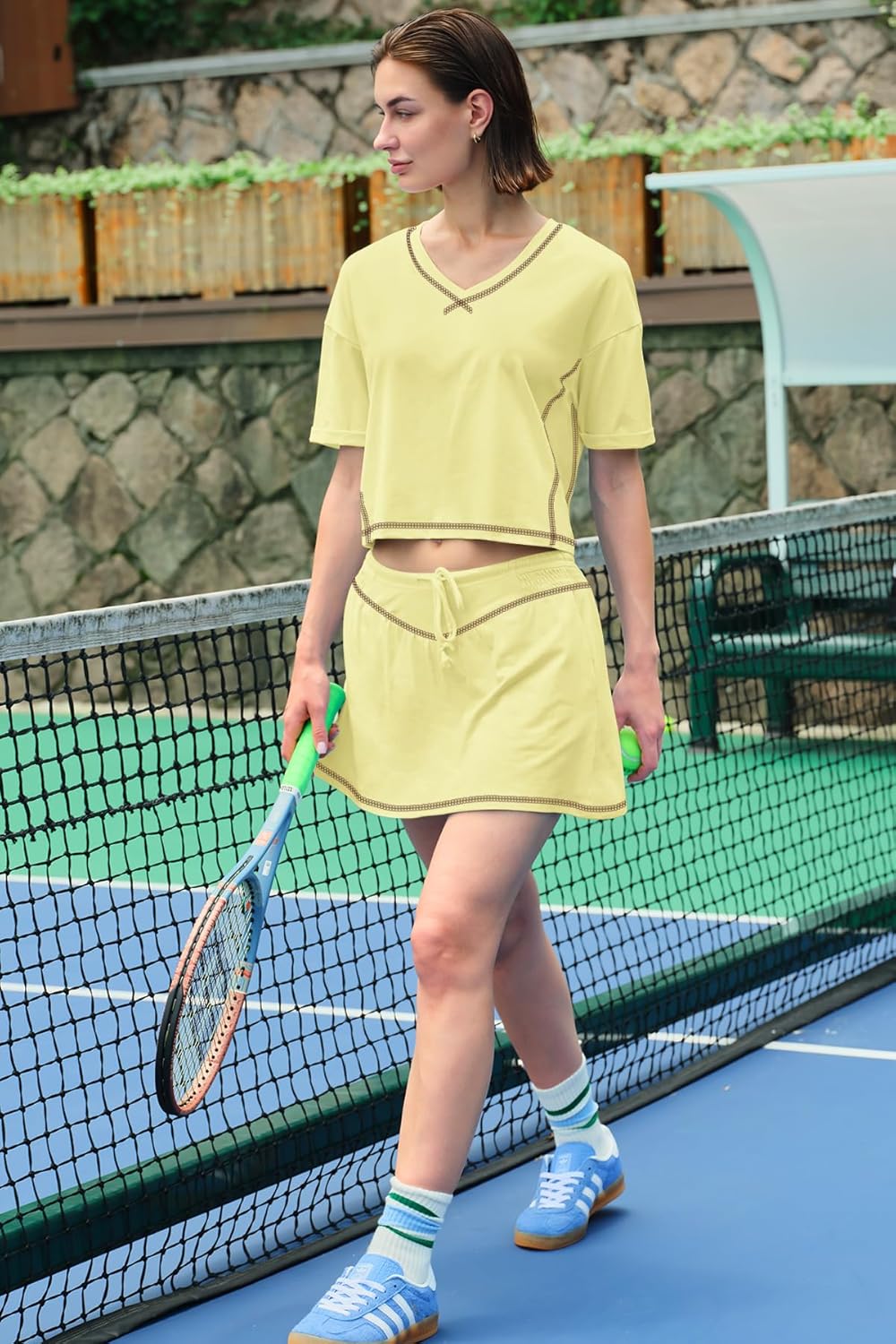 LAMISSCHE Womens 2 Piece Workout Sets Athletic Gym Sets Crop Top And Skirt With Shorts Set Activewears
