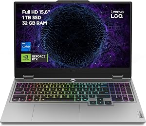 Lenovo LOQ Gen 10 - Portátil Gaming IA 15.6" FHD (Intel Core i7-13650HX, NVIDIA GeForce RTX 5060, 32 GB RAM, 1 TB SSD, 144 Hz, Wi-Fi 6, Sin Sistema Operativo) QWERTY RGB 24 Zonas Español - Gris