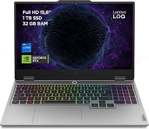 Lenovo LOQ Gen 10 - Portátil Gaming IA 15.6" FHD (Intel Core i7-13650HX, NVIDIA GeForce RTX 5060, 32 GB RAM, 1 TB SSD, 144 Hz, Wi-Fi 6, Sin Sistema Operativo) QWERTY RGB 24 Zonas Español - Gris