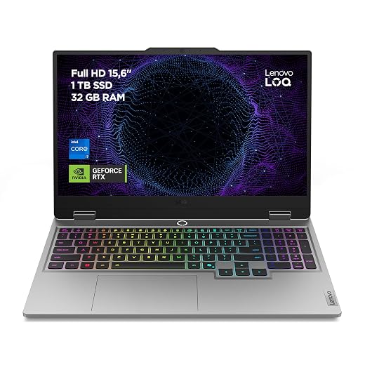 Lenovo LOQ Gen 10 - Gaming Notebook IA 15.6" FHD (Intel Core i7-13650HX, NVIDIA GeForce RTX 5060, 32 GB RAM, 1 TB SSD, 144 Hz, Wi-Fi 6, No Operating System) QWERTY RGB 24 Zones Spanish - Grey