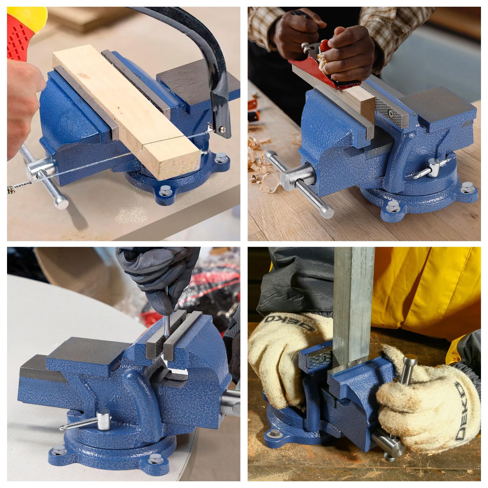 SWAWIS Morsa da Banco in Ghisa con Base Girevole 360 °, Larghezza Ganasce 100mm, può Essere Utilizzato per Fissare Pezzi di Legno e Metallo(Blu)