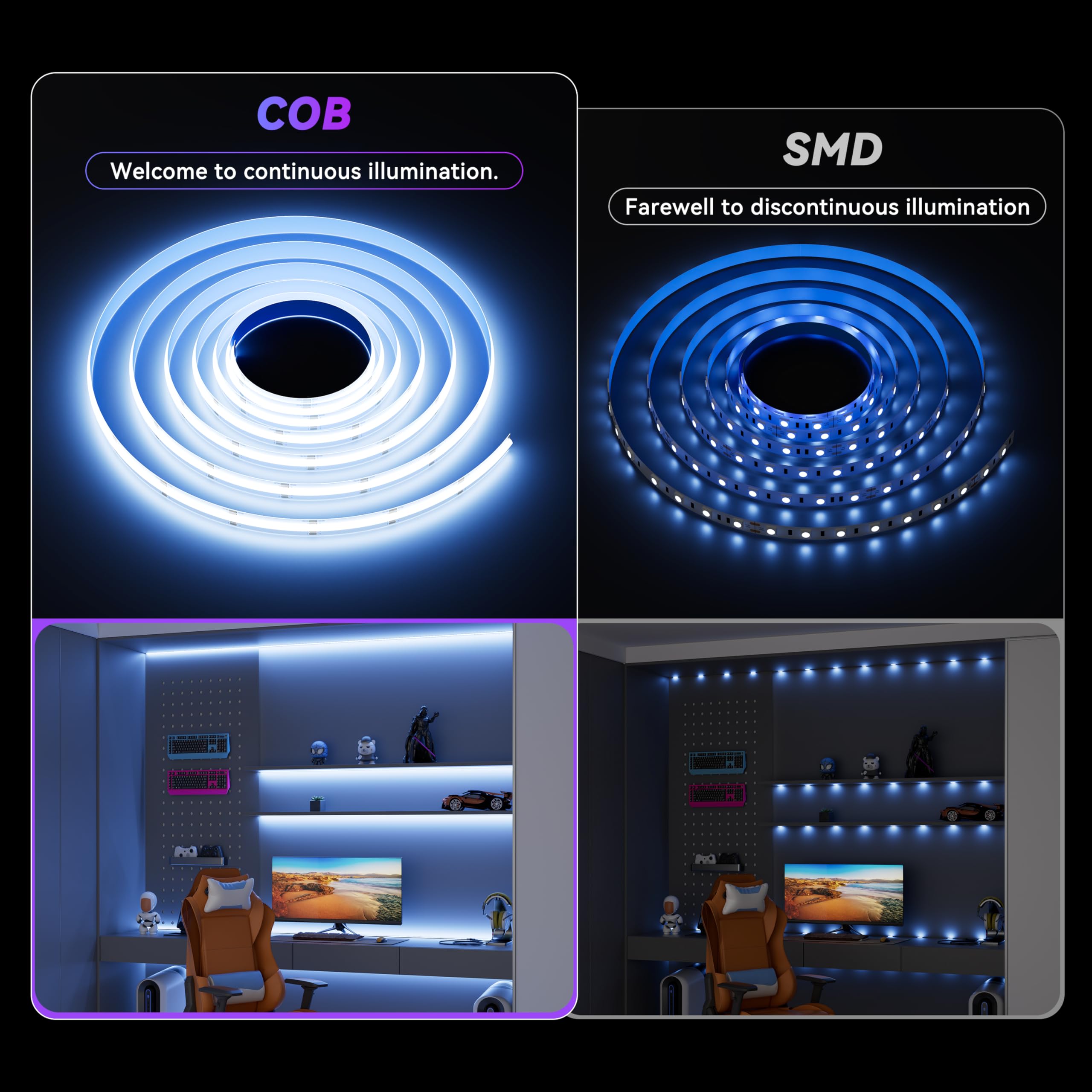 OULARA Taśma LED Smart COB RGB 6 m, 24 V ściemniana taśma LED RGB, elastyczna taśma LED Smart współpracuje ze sterowaniem za pomocą aplikacji/pilot zdalnego sterowania RF, na imprezę, dekoracja DIY