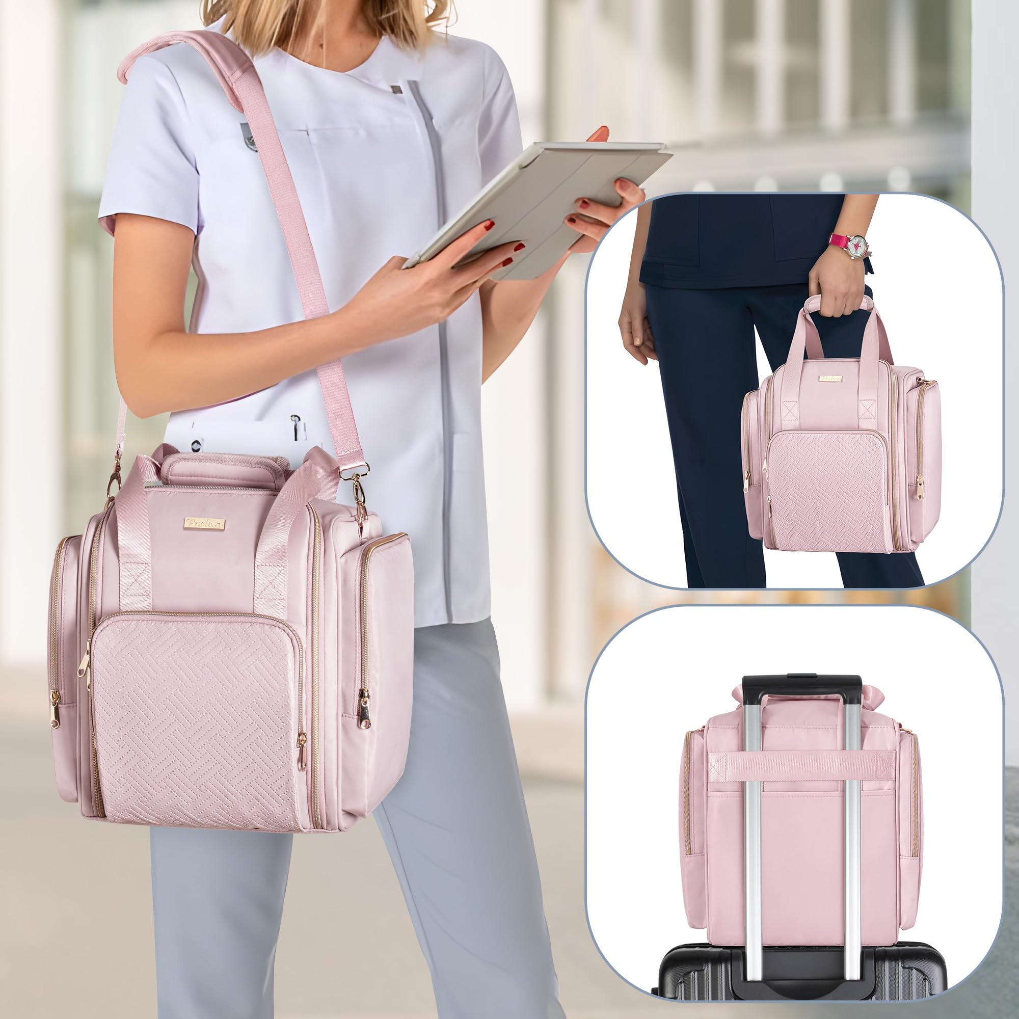 Bolsa de Almacenamiento de Medicamentos con 5 Bolsillos Extraíbles, Bolsa Organizadora de Frascos de Pastillas con Correa, Bolsa de Viaje Grande para Medicamentos y Suministros Médicos, Rosa