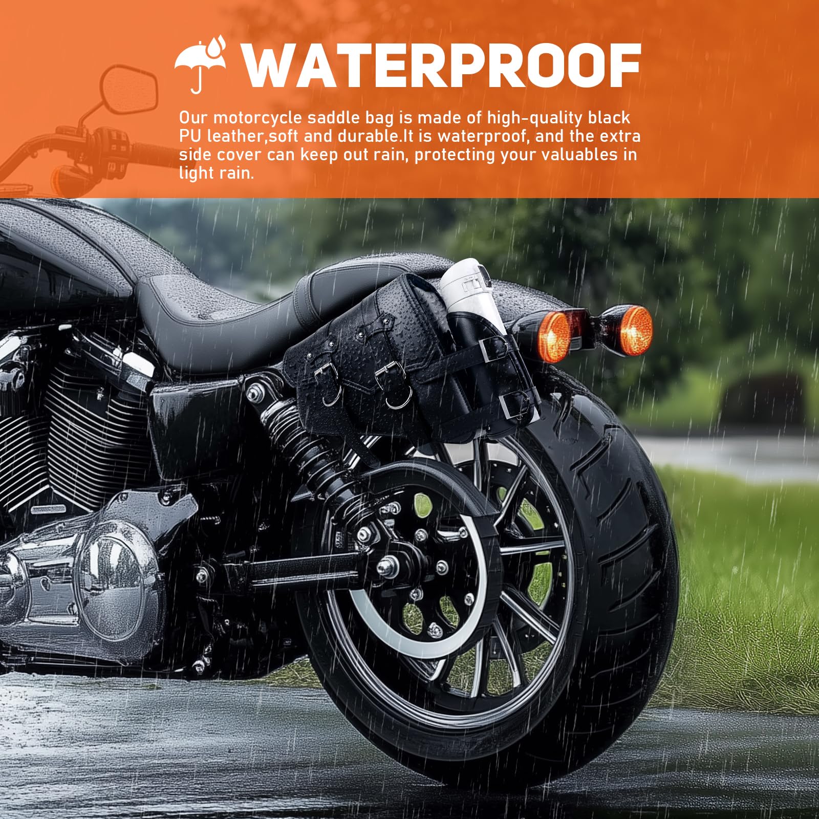 DREAMIZER 1 Paar Motorrad Satteltaschen Schwarz Seitliche Aufbewahrung Links und Rechts Getränkehalter PU-Leder Motorradtasche Kompatibel mit Harley Sportster XL883 Softail Dyna V-Star Shadow