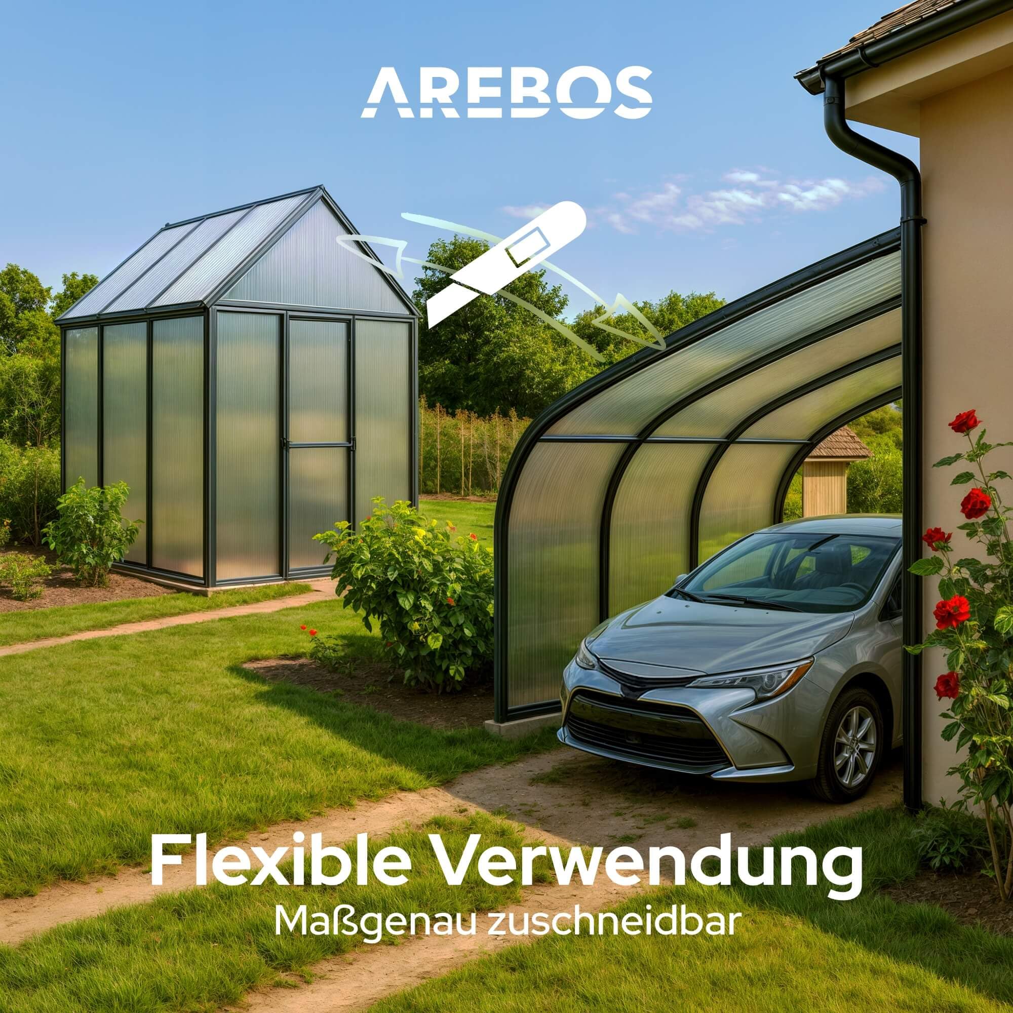 Arebos Doppelstegplatten 4mm Gewächshaus Platten | 14er Set 121x60,5 cm | Polycarbonat Hohlkammerplatten UV-beständig | Transparent Stegplatten | Carport Frühbeet Überdachung