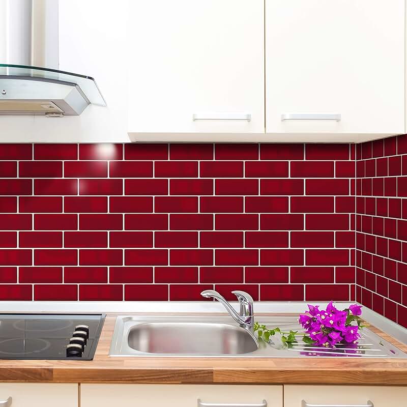 peel and stick tile backsplash red