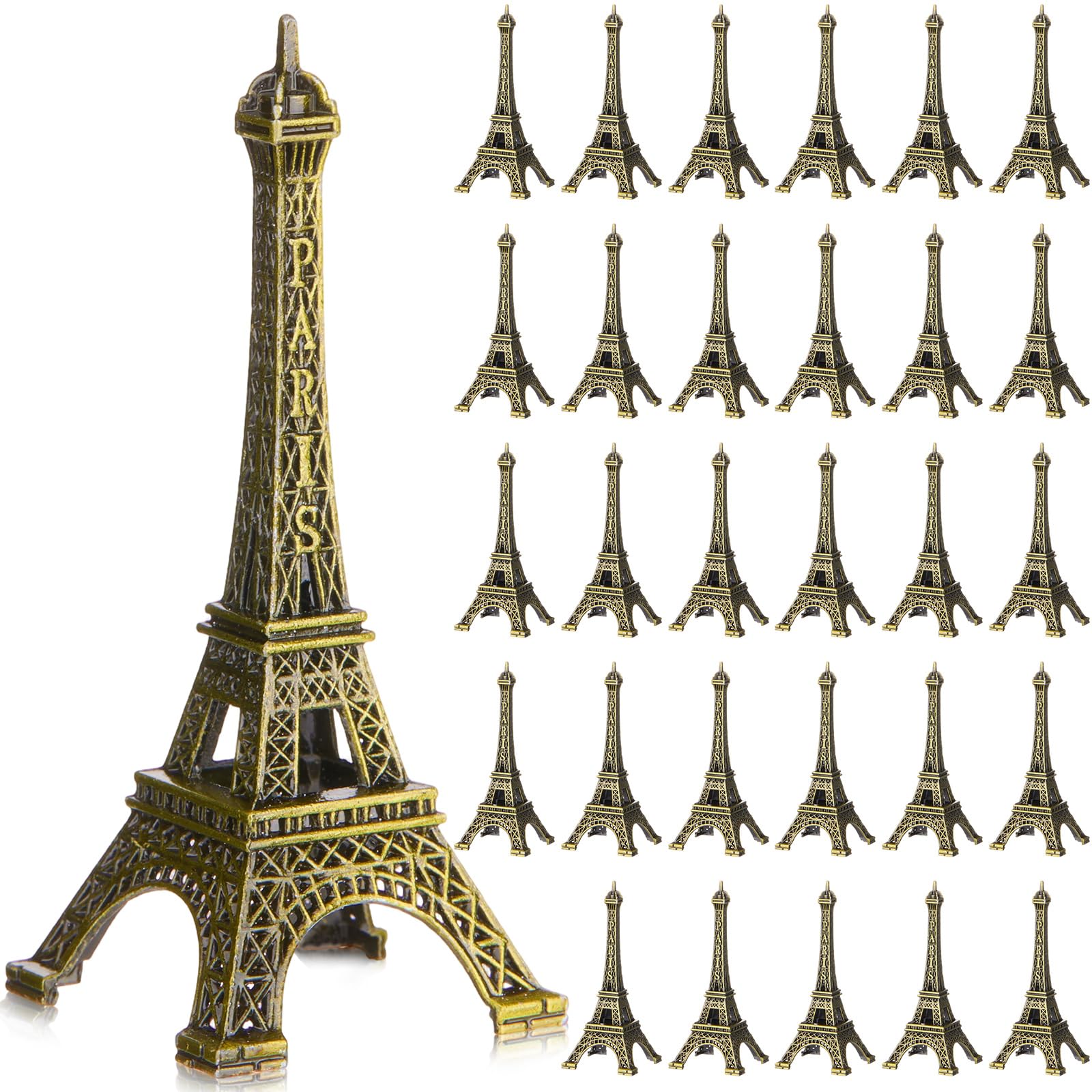 Yerliker 30 Pcs 3" Eiffel Tower Statue Bronze Metal Eiffel Tower Model Figurine Paris Themed Decor for Souvenir Photo Prop Cake Topper Table Party Home Decor Gift Christmas Ornaments
