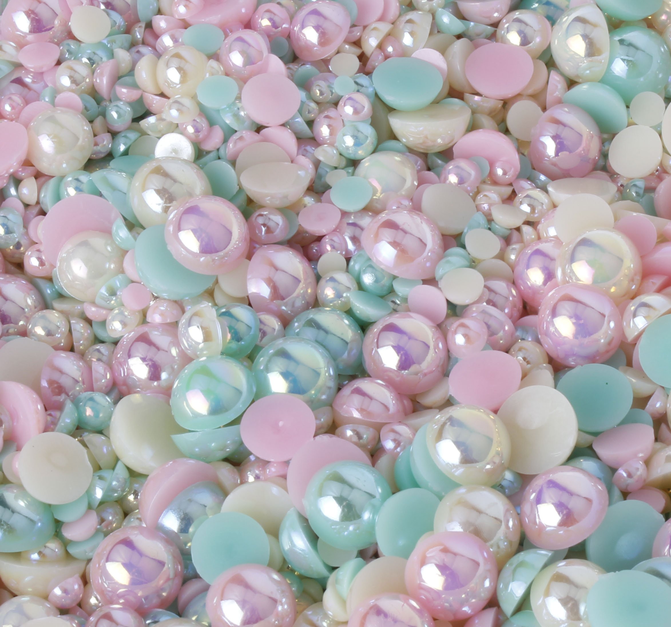 Bad Ass Beauty Pastel Salad 15G Mixed Colours Size Flat Back Pearls Cabochons Decoden 2Mm - 12Mm Bling (Pastel Salad)