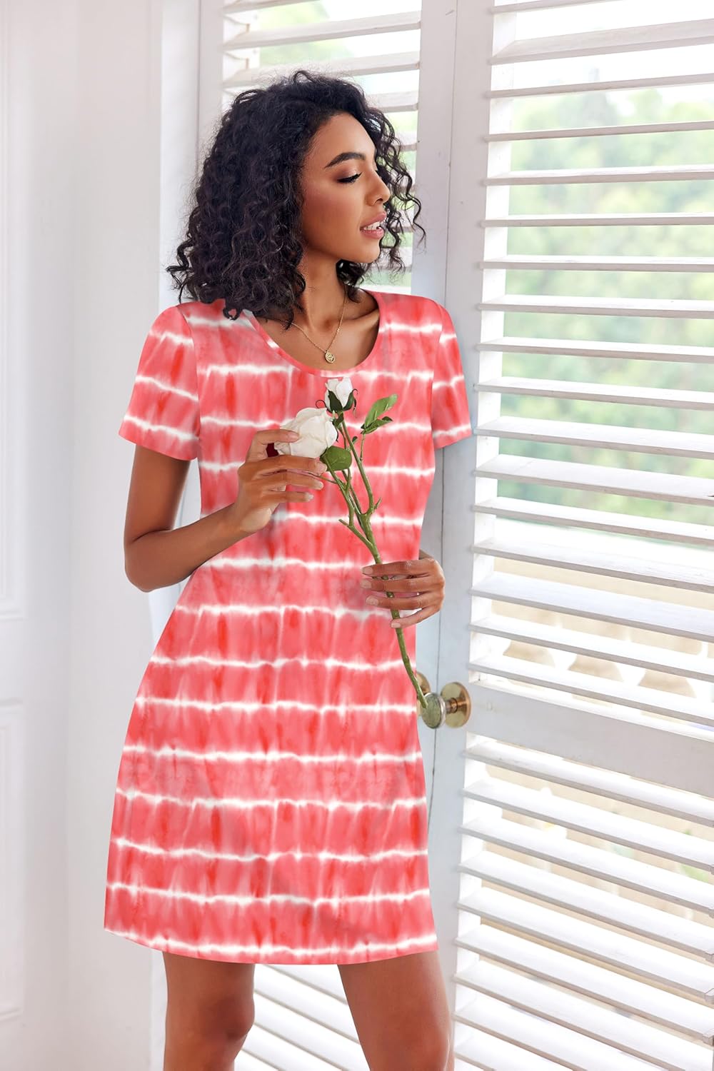 Ekouaer 3 Pack Nightgowns for Women Short Sleeve Sleepshirt Button Down Nightshirt Soft Pajamas Dress Casual Sleepwear - Image 3