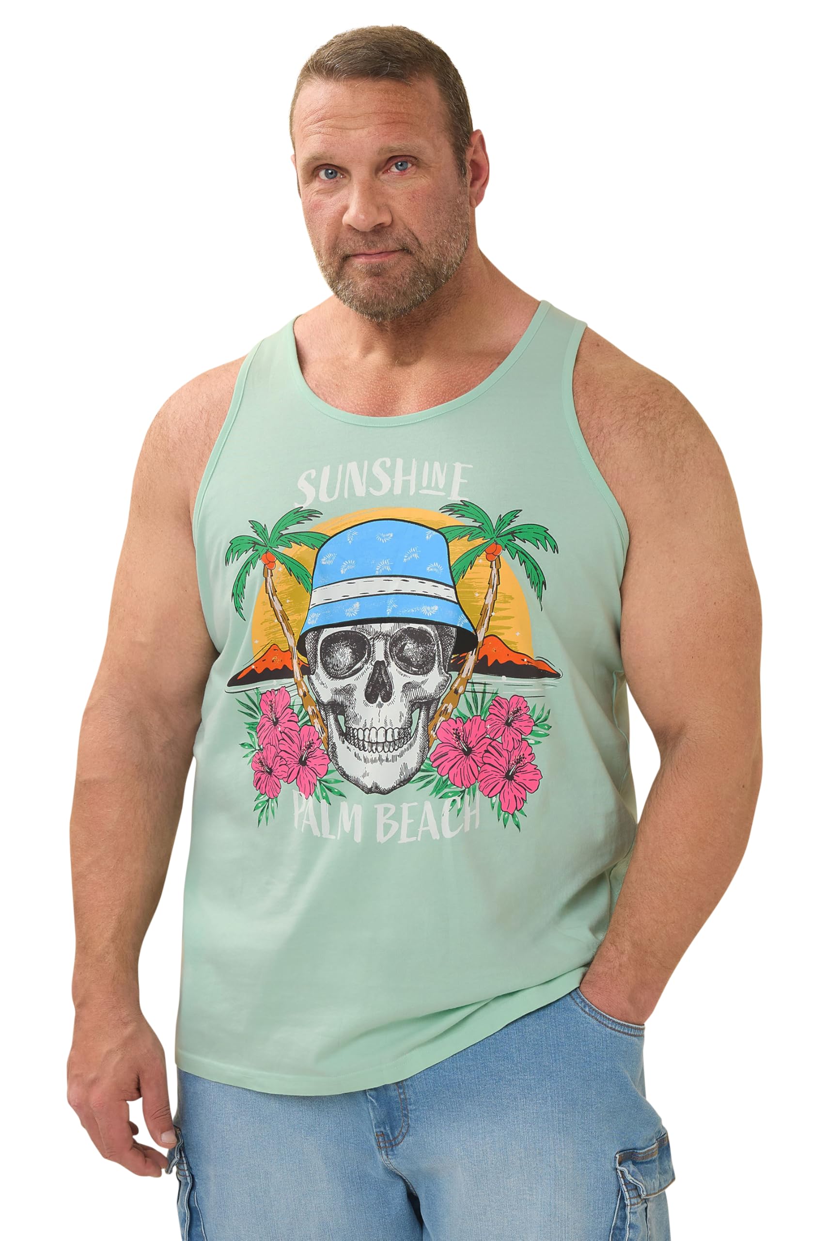 Badrhino Men's Light Green Big & Tall 'Palm Beach' Skull Vest - Plus Size Curve
