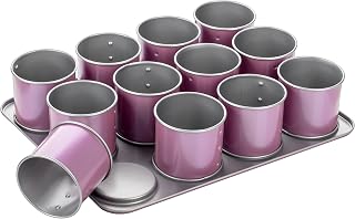 Creative Studio 12 Mini Cake Baking Tray, Cupcake Baking Mould, Mini Cake Mould with Non-Stick Coating, Cake Mould for Small Cakes, Creative Baking (Colour: Pink, Silver), Quantity: 1 Piece