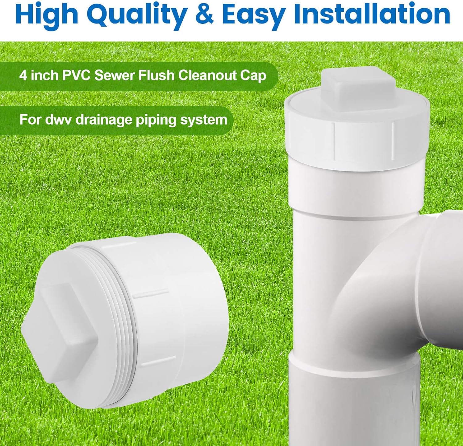 4" PVC Sewer Cleanout Adapter with Plug Pipe Fitting, PVC DWV Flush Sewer Cleanout Cap for Outdoor Garden, RVs Sewer or Drainage Piping Connect System