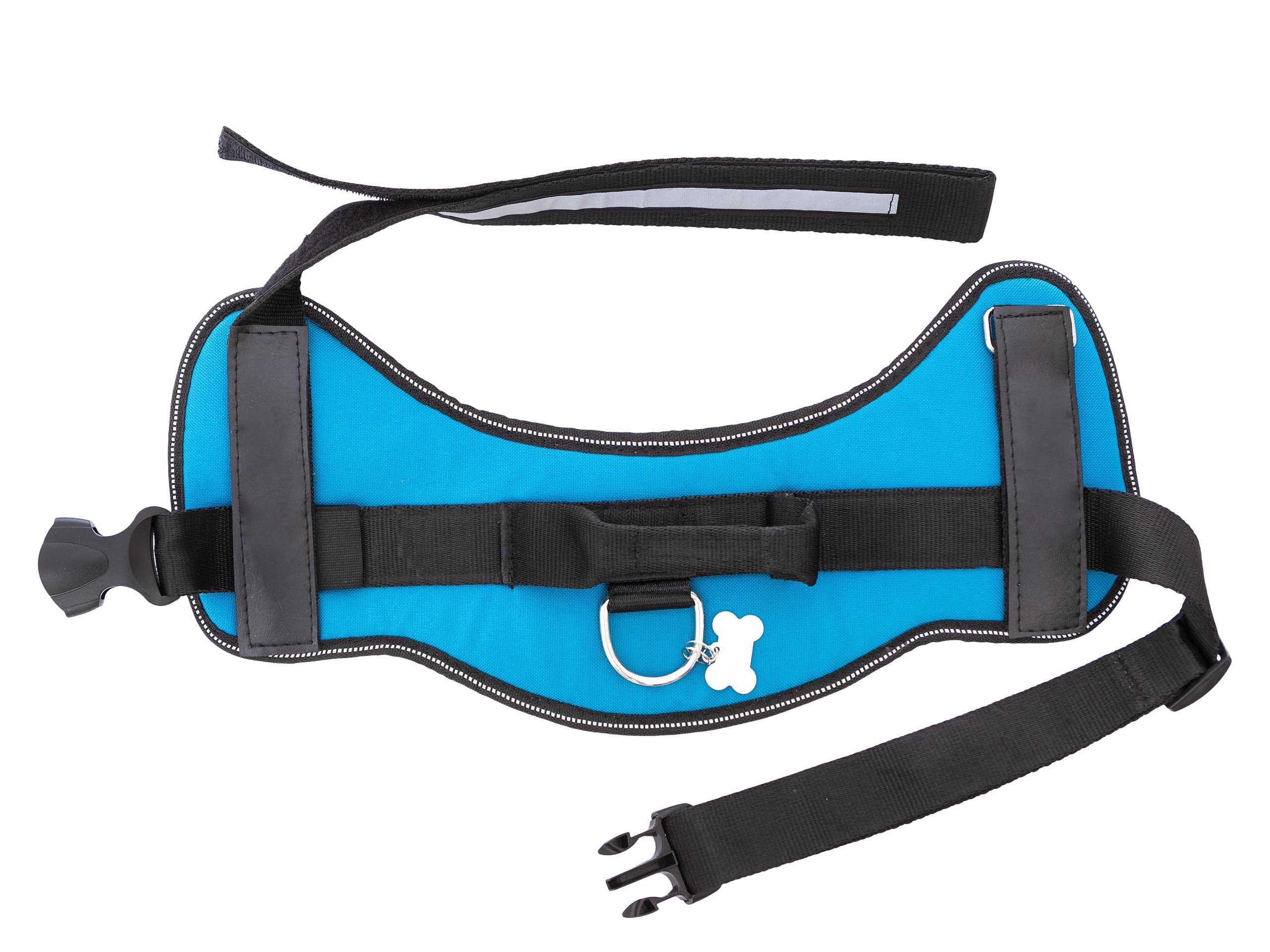 PillowPrim Geschirr für Hunde, Drucklos, Hundegeschirr, Reflektierend, Beschriftungen, R4: 73-97 cm, Blau