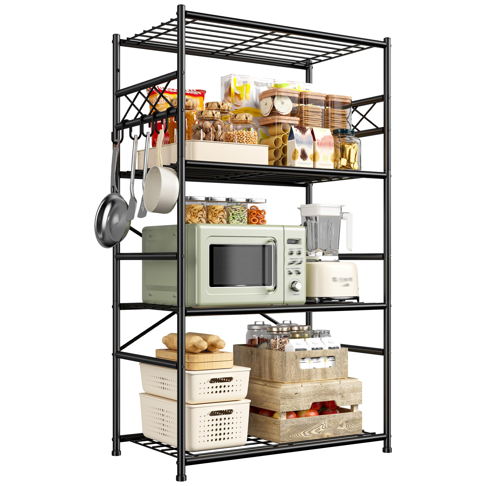 DurayLoly Heavy Duty 4-Tier 400LBS Metal Shelving with Hooks,Kitchen Pantry