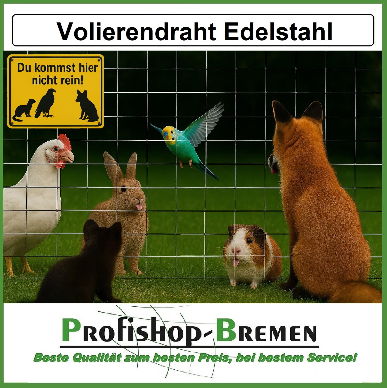 Volierendraht Edelstahl Drahtgitter Drahtzaun Maschendrahtzaun - 100 cm hoch - 5 m Länge - Maschenweite 10x10 mm