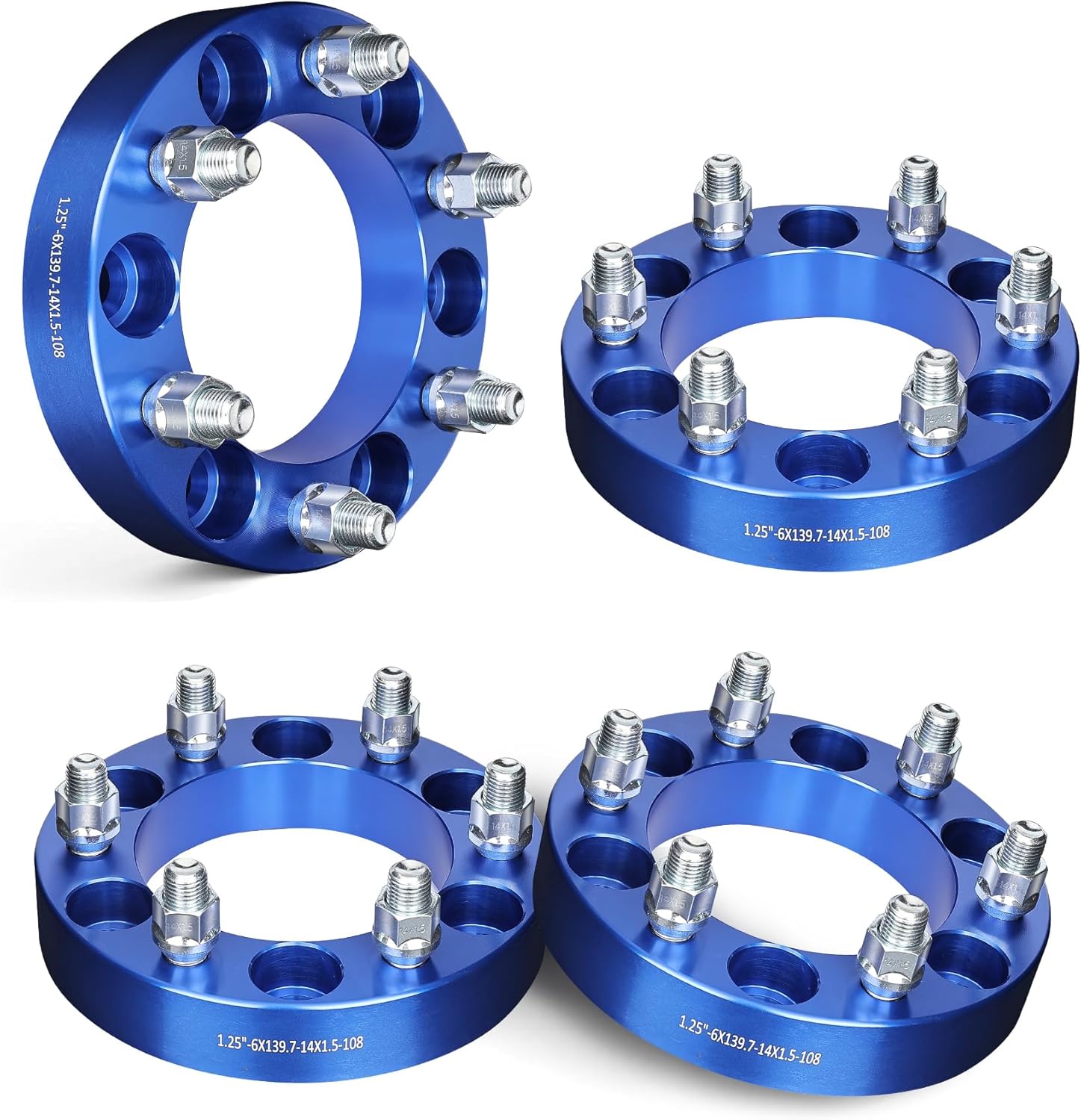 EVIL ENERGY 6x5.5 Wheel Spacers 1.25 inch Compatible for Chevy 1999-2022 Silverado 1500, 6x139.7 mm 6 Lugs 108 mm Hub Bore M14x1.5 Studs Blue, Not Hubcentric