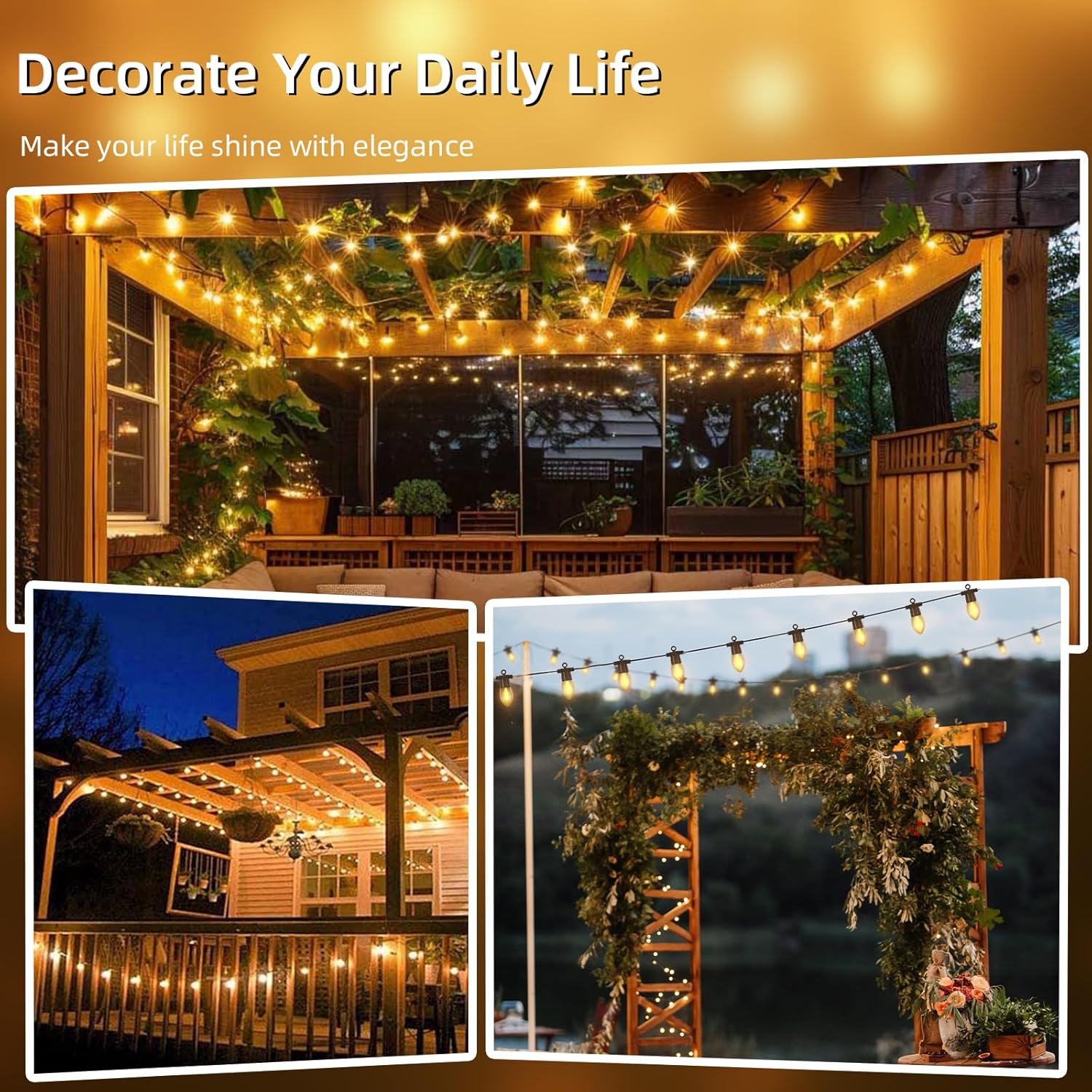 100FT Outdoor String Lights with Remote, 42 Dimmable Shatterproof LED Bulbs, Waterproof Patio & Backyard Lights for Pergola, Deck, Garden, Bistro, Commercial Grade Hanging Lights