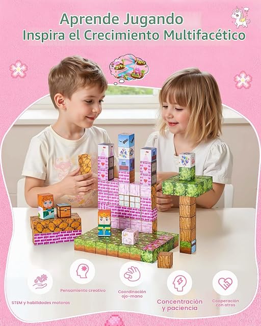 Foto 5 de 8 de VEVOR Bloques Magnéticos, Juego de 100 Piezas de Castillo de Princesa Cubos de Construcción Magnéticos