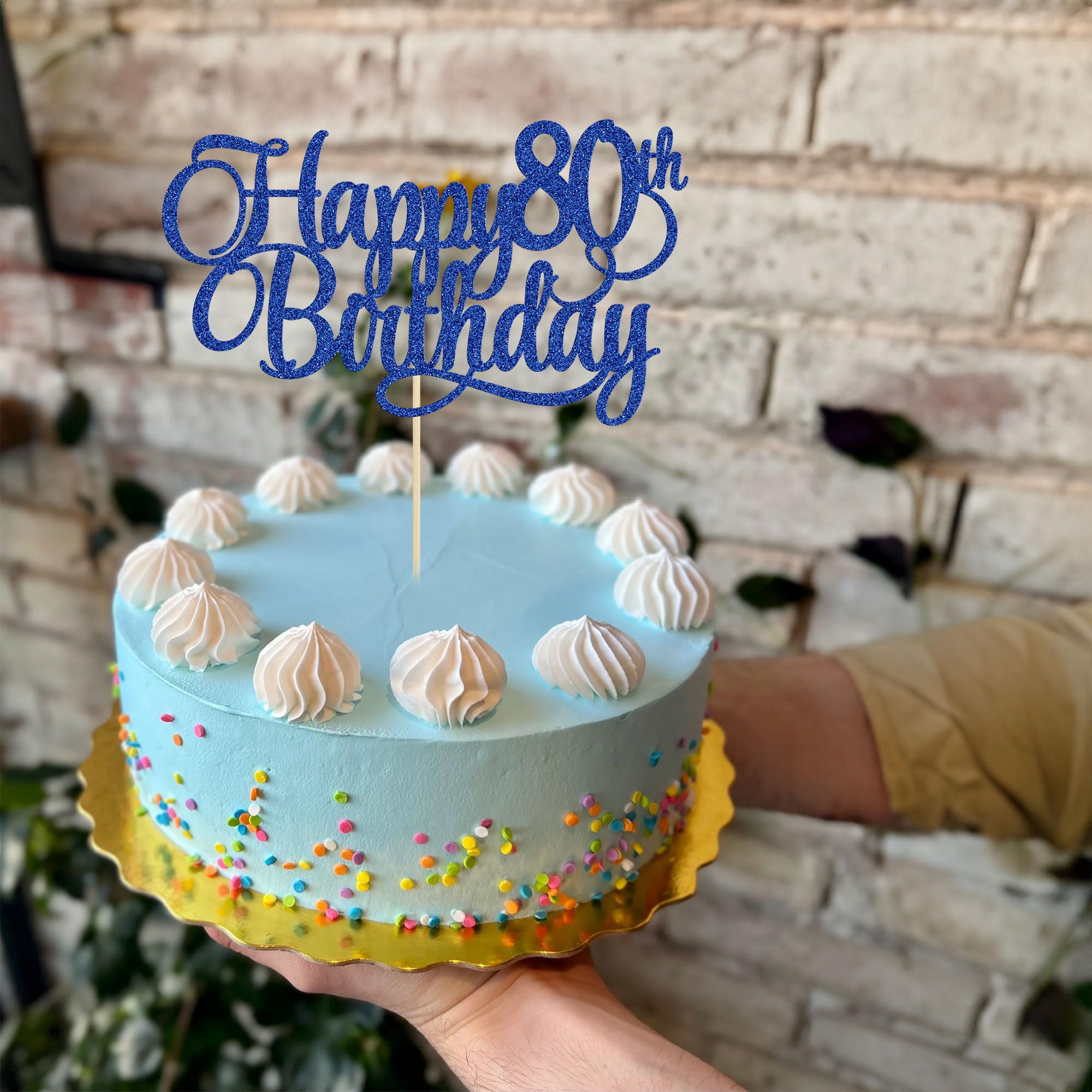 Décor De Gâteau Anniversaire 80 Ans – Happy Birthday Cake Topper, Bleu, 15x10 Cm, Avec Adhésif