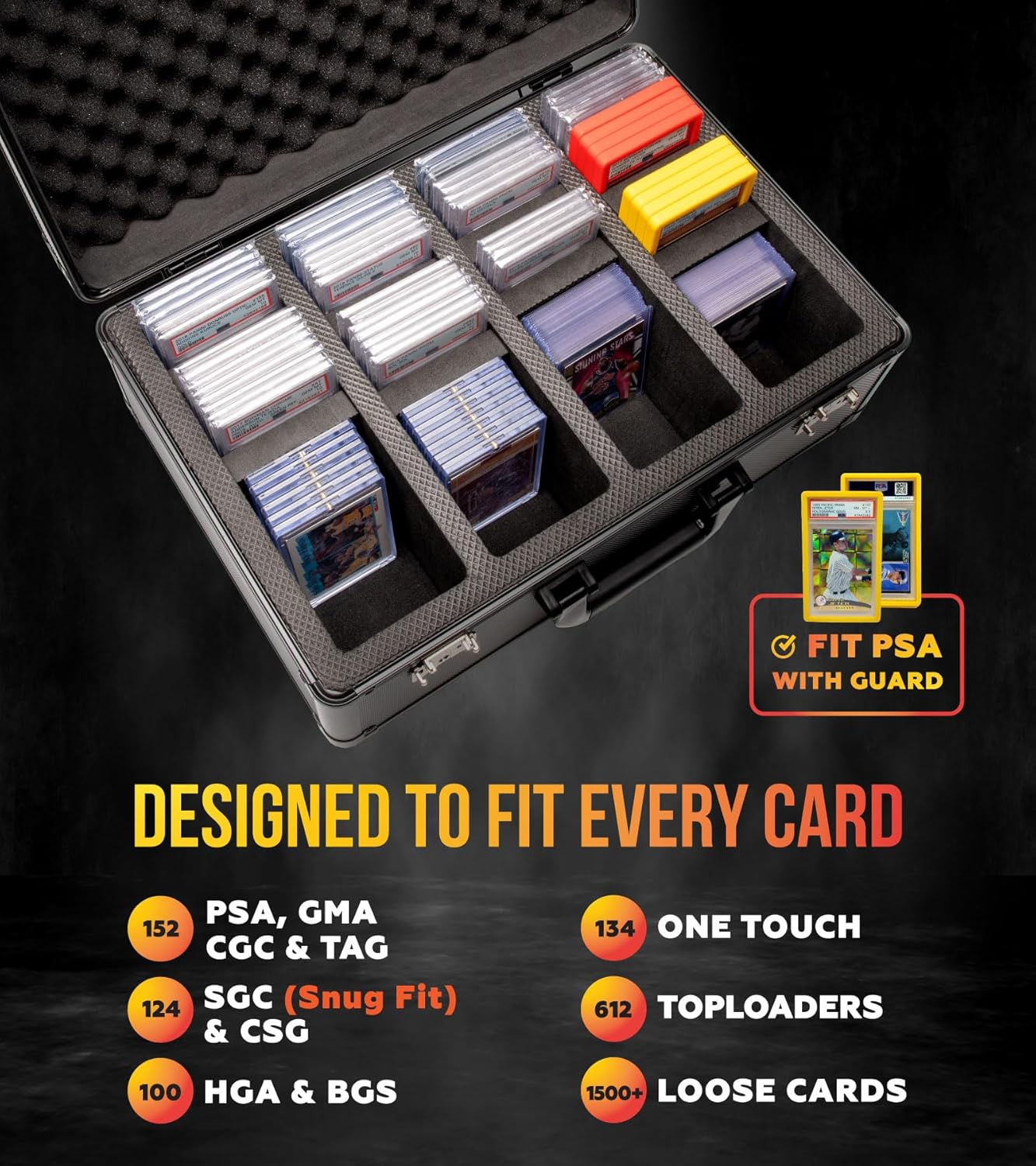 SLAB ARMOR 4 Row Graded Card Storage Box PSA Slab Case For Graded cards Hold 160+ Slabs Graded Card Case PSA Graded Card Storage Sports Baseball Card Collector Gifts TSA approved lock (BLACK)