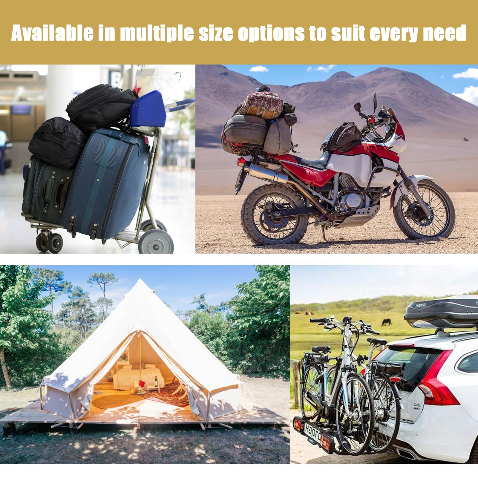 Lot de 12 tendeurs élastiques avec crochets pour extérieur, tailles assorties 40,6 cm, 61 cm, 81,3 cm, 101,6 cm pour tente extérieure, porte-bagages, camping, cargo, camping-car, vélo, transport,