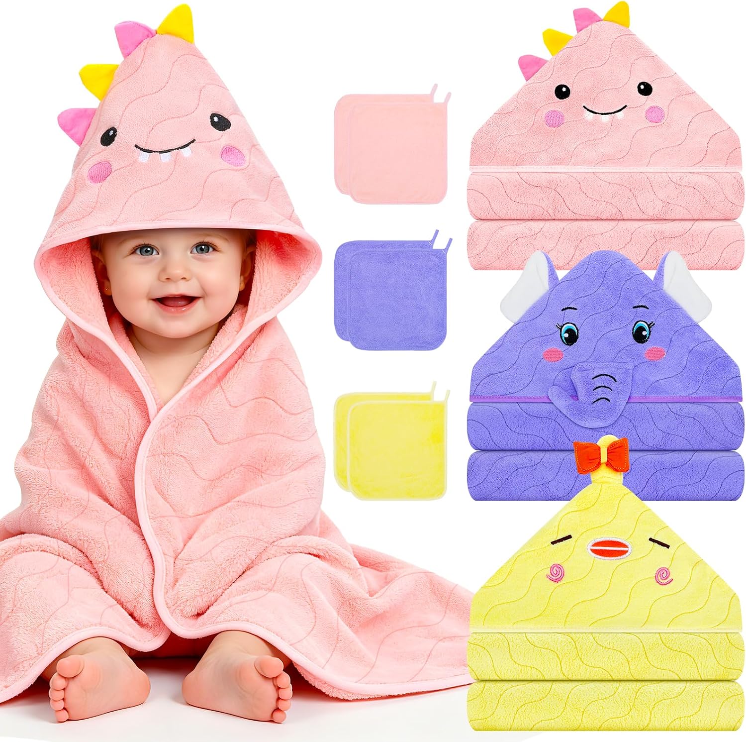 9 PCS Baby Bath Towels Set, Baby Towels for Newborn Soft & Ultra Absorbent