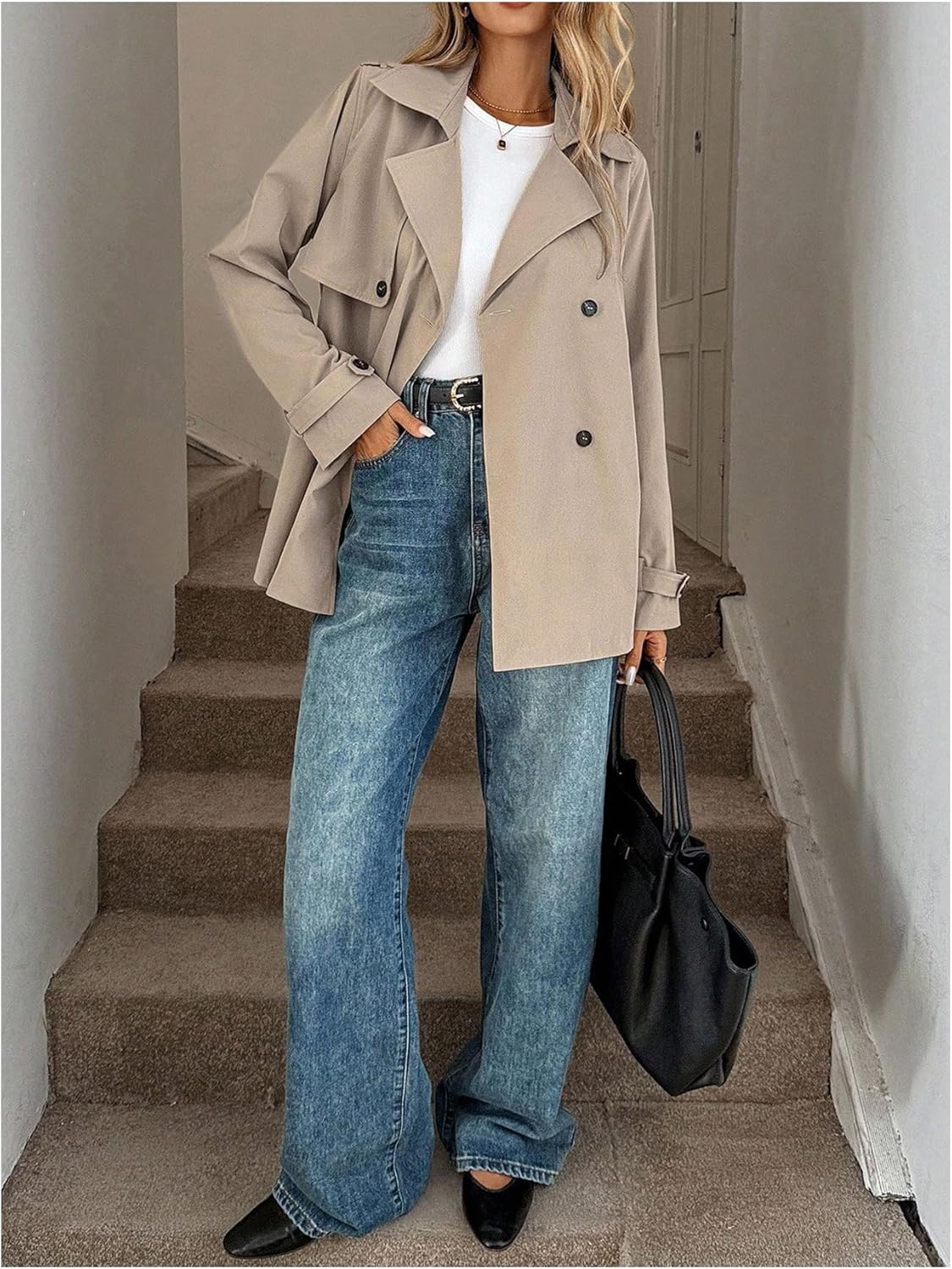 GORGLITTER Women's Double Breasted Trench Coat Trendy Button Down Business Work Jackets Dressy Outerwear - Image 5