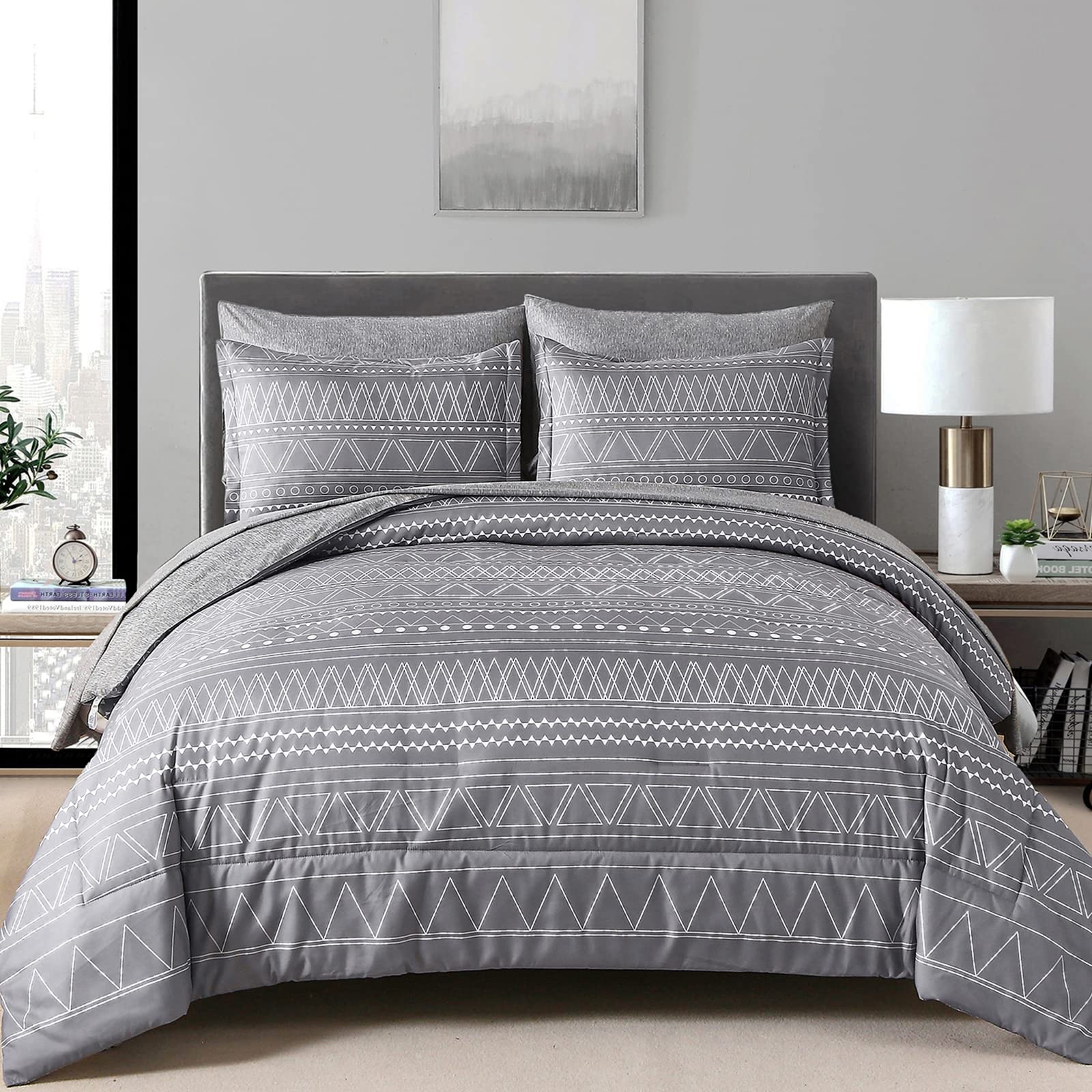 Amazon.com: WONGS BEDDING Grey Boho Comforter Set Queen Size,Dark Grey ...