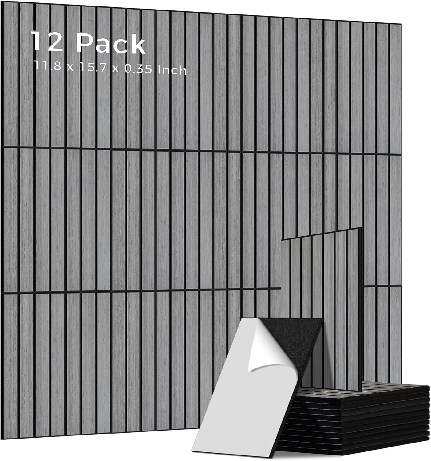 12 Pack PVC Wood Wall Panels, 11.8 x 15.7 x 0.35 Inch Sound Panels, 100% Polyester Fiber Acoustic Panels Sound Absorbing for Home, Office, Studio,Theater, Gray Oak