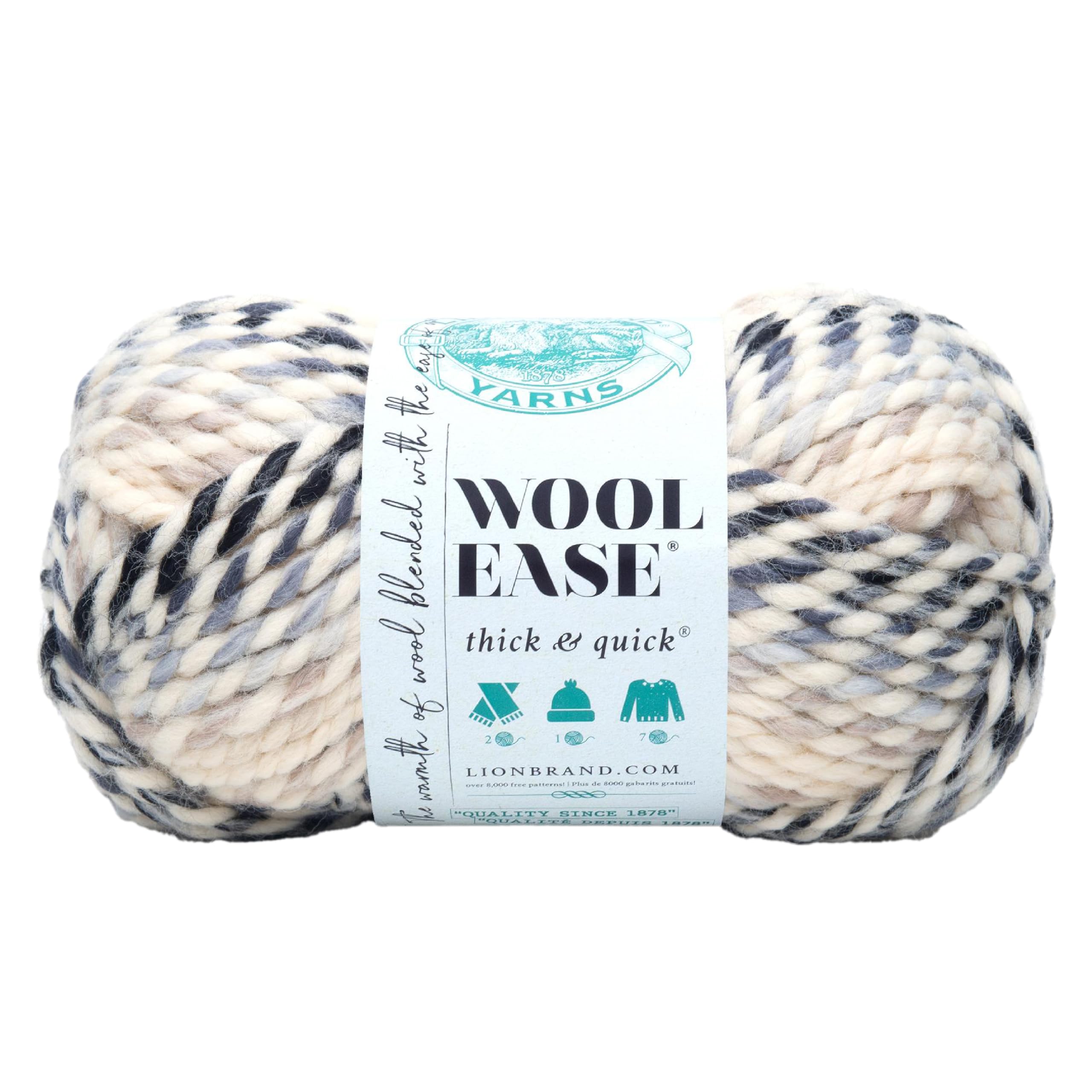Lion Brand YarnWool-Ease Thick & Quick, Super Bulky Wool Blend Yarn for Knitting, Crochet, and Crafts, Moonlight, 1 Pack