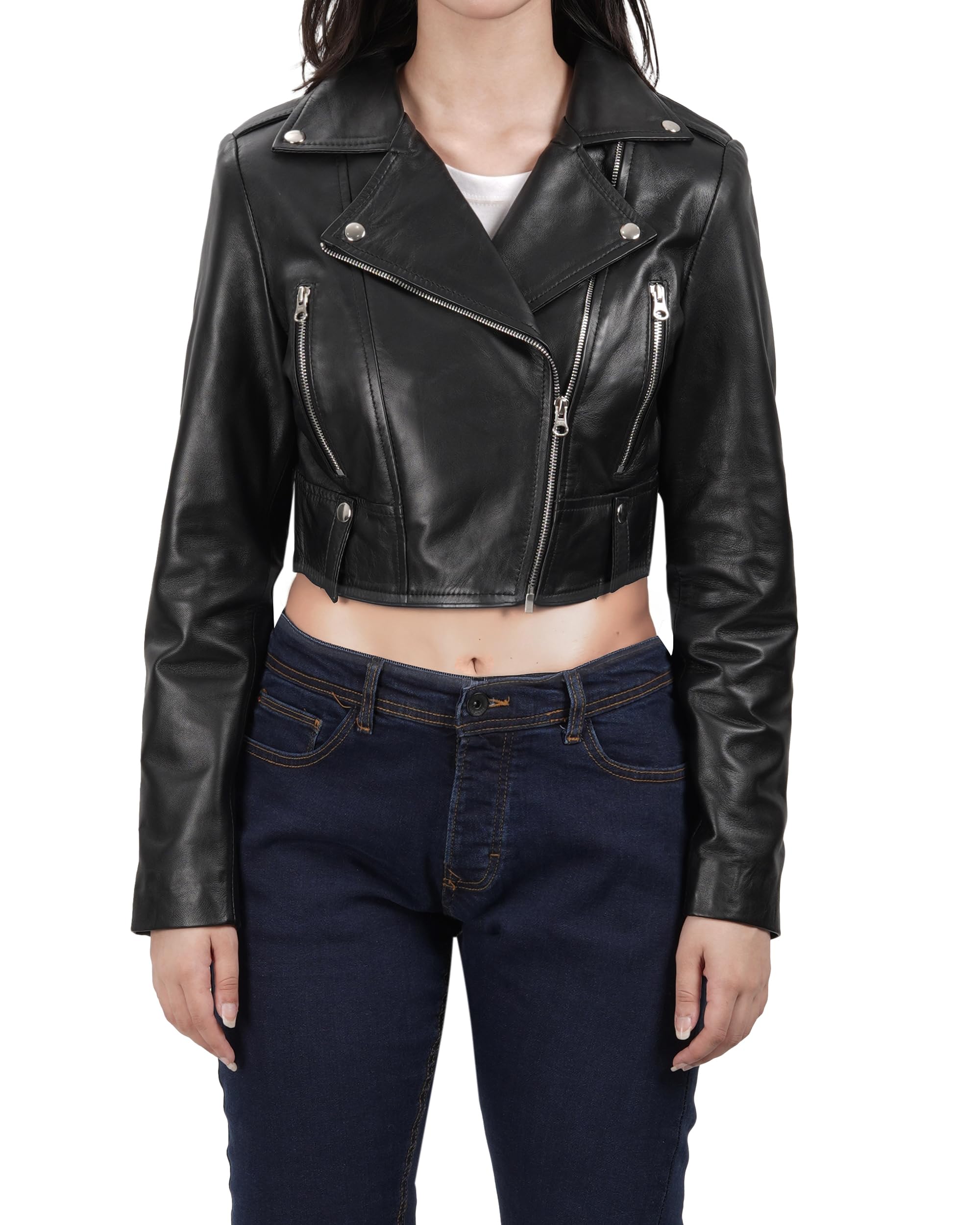 fjackets Giacca da donna in vera pelle di agnello da donna, elegante giacca in pelle corta da donna