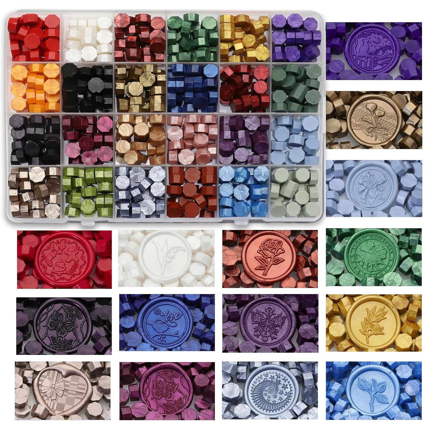 Vintage Embossed Frame Wax Seal Stamp Kit - 3D Relief Frame Seal Stamps with 24-Color Sealing Beads 600pcs, Electric Wax Warmer, Spoon & Pens for Wedding Invitations, Letters (Rectangle #4)