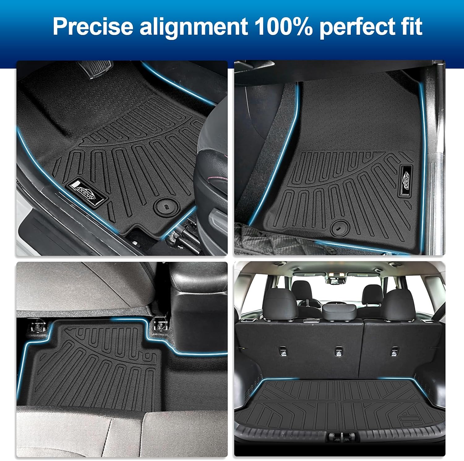 Peleus Floor Mats for KIA Soul 2020-2025 2026 (Fits Upper Floor of The Trunk,Without Subwoofer),TPE All Weather Protection 2 Rows Car Floor Liners with Cargo Liner KIA Soul Trunk Mat+Floor Mats - Image 3