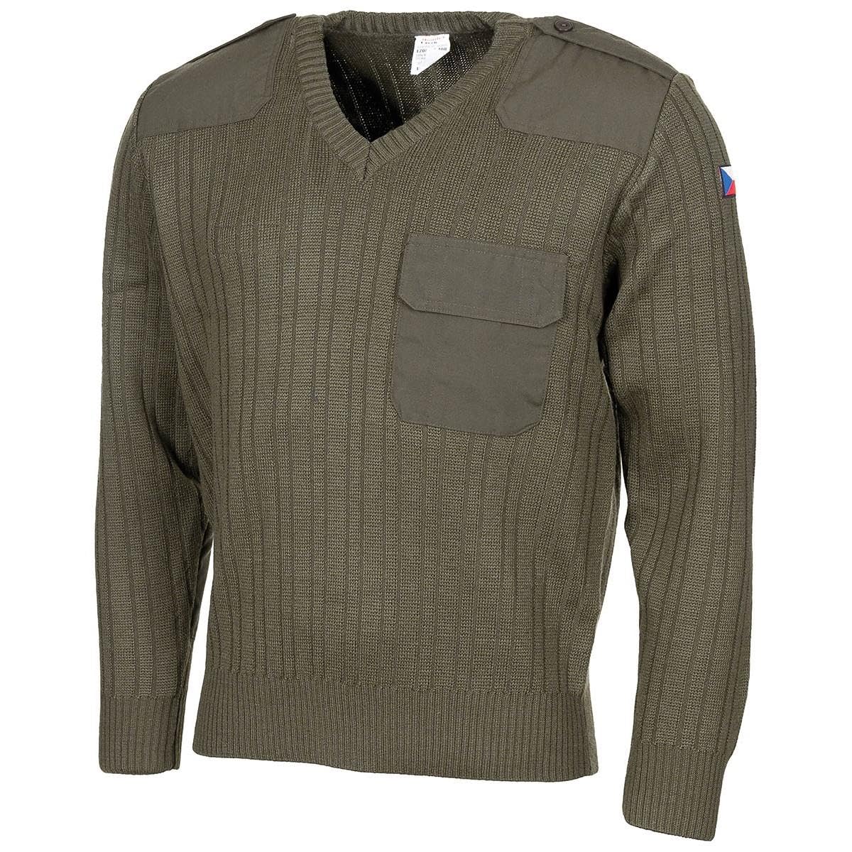 Original Czech army Sweater Jumper Olive Drab Wool V-neck military surplus