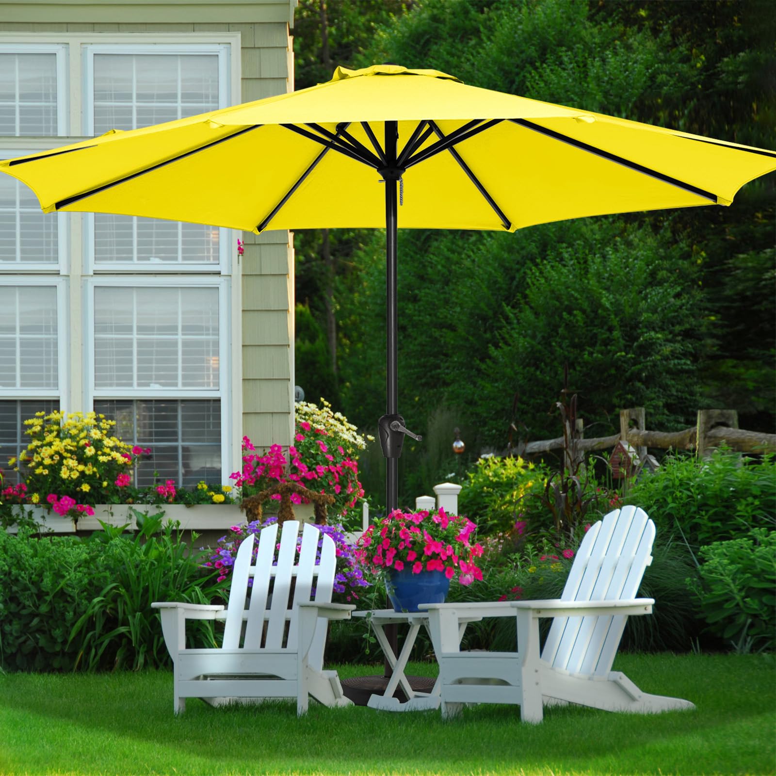 MEWAY12' Patio Umbrella Large Outdoor Table Umbrella with Crank Lift System, Market Deck Pool Backyard Garden Sunshade Umbrella 8 Sturdy Ribs UV Protection, (12FT,Yellow)