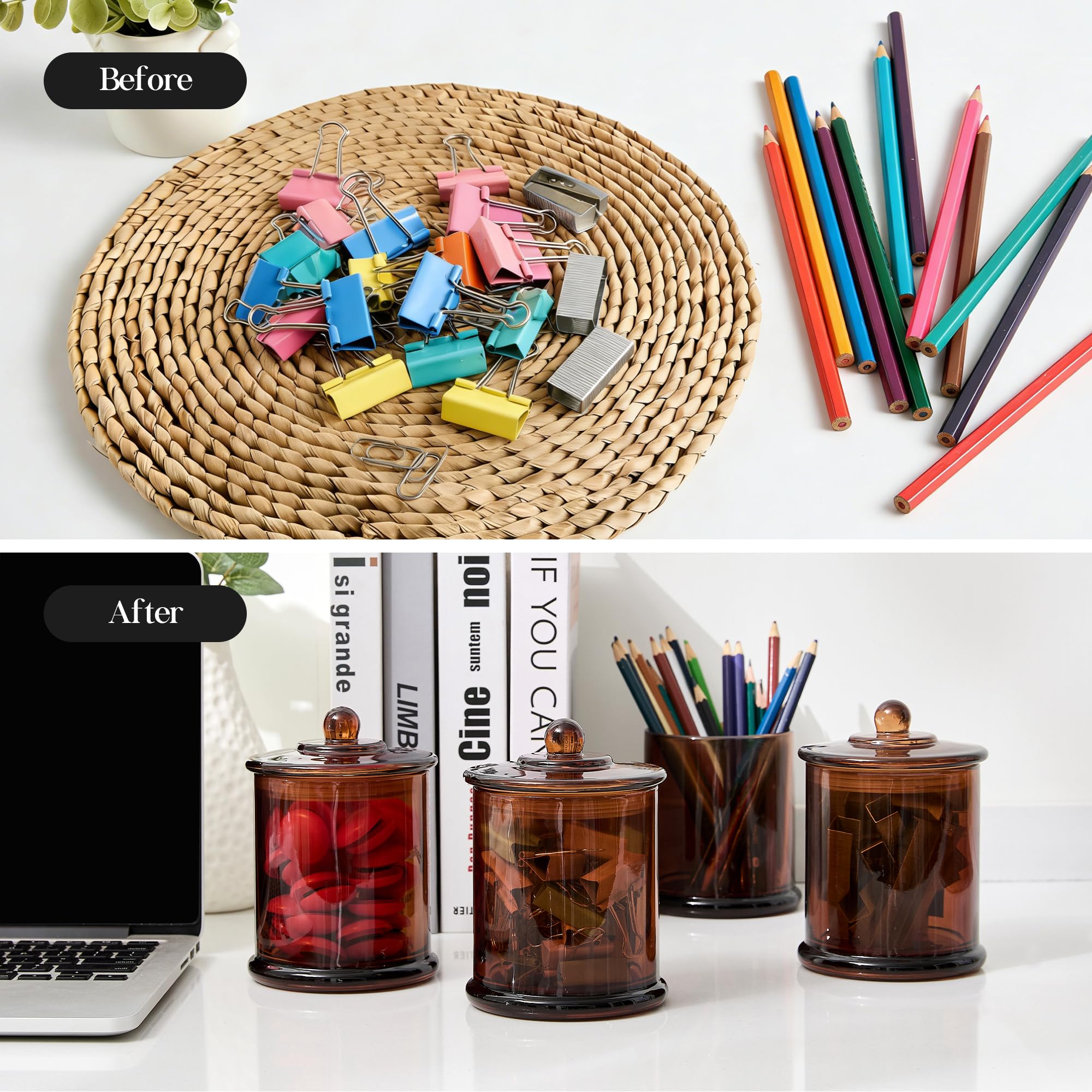 LEORAY Glas-Qtip-Halter, Spender, Badezimmer-Organizer mit Deckel, 473 ml, Kosmetik-Organizer für Wattestäbchen, Bälle, Pads, Zahnseide-Picker, Toilette, Schlafzimmer, Küche, Aufbewahrungsgläser